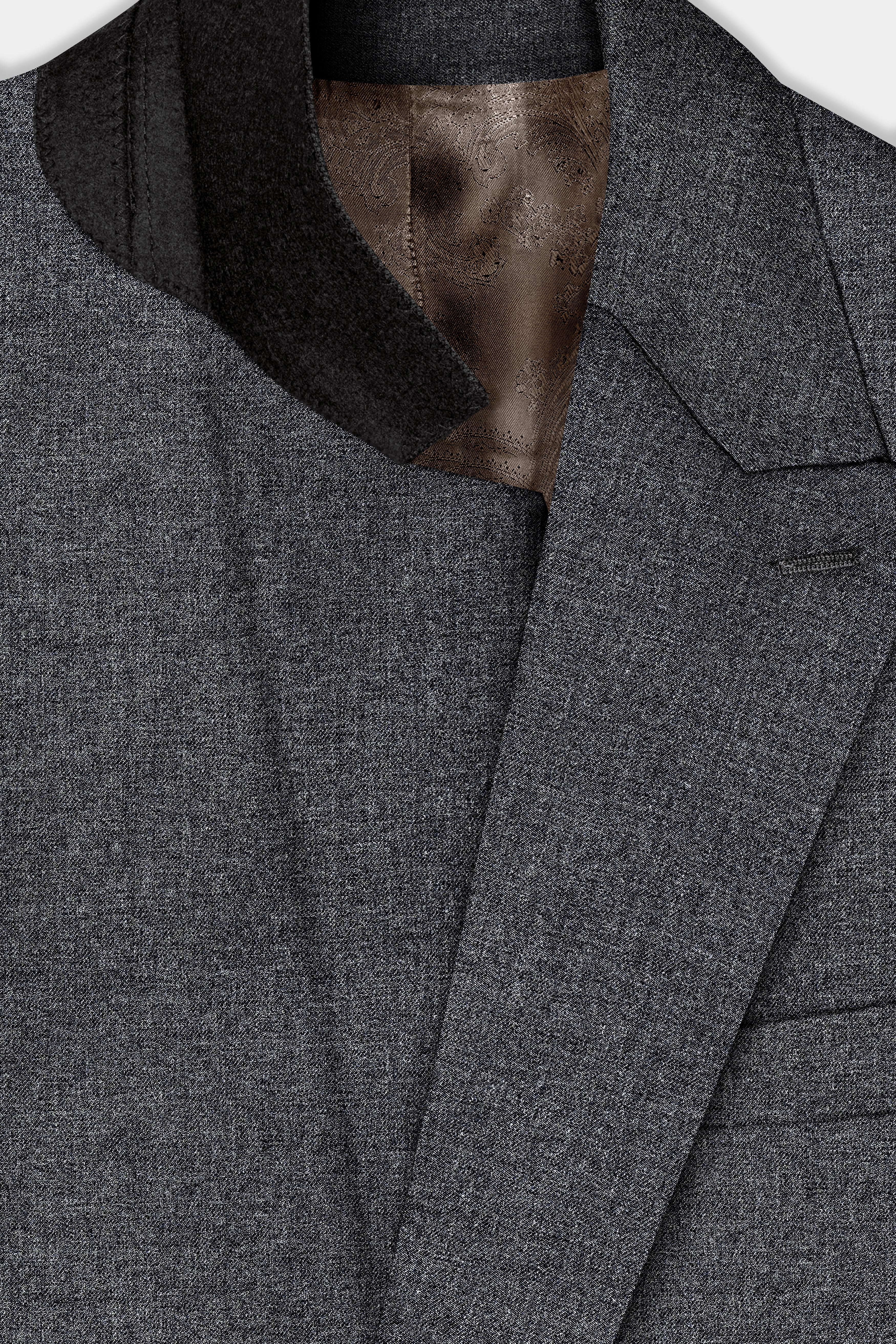 Vampire Gray Textured Wool Blend Flannel Double Breasted Suit