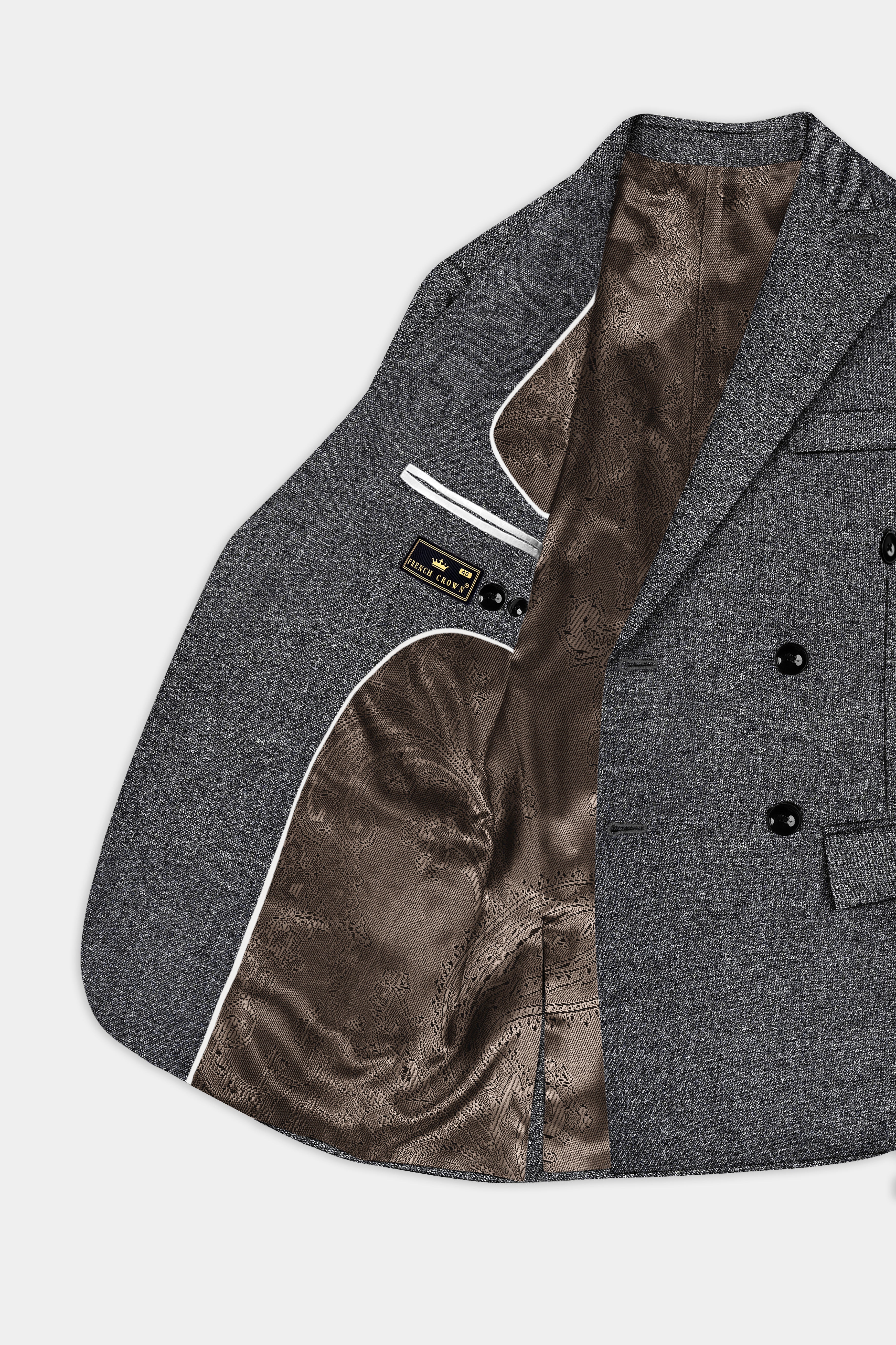 Vampire Gray Textured Wool Blend Flannel Double Breasted Suit