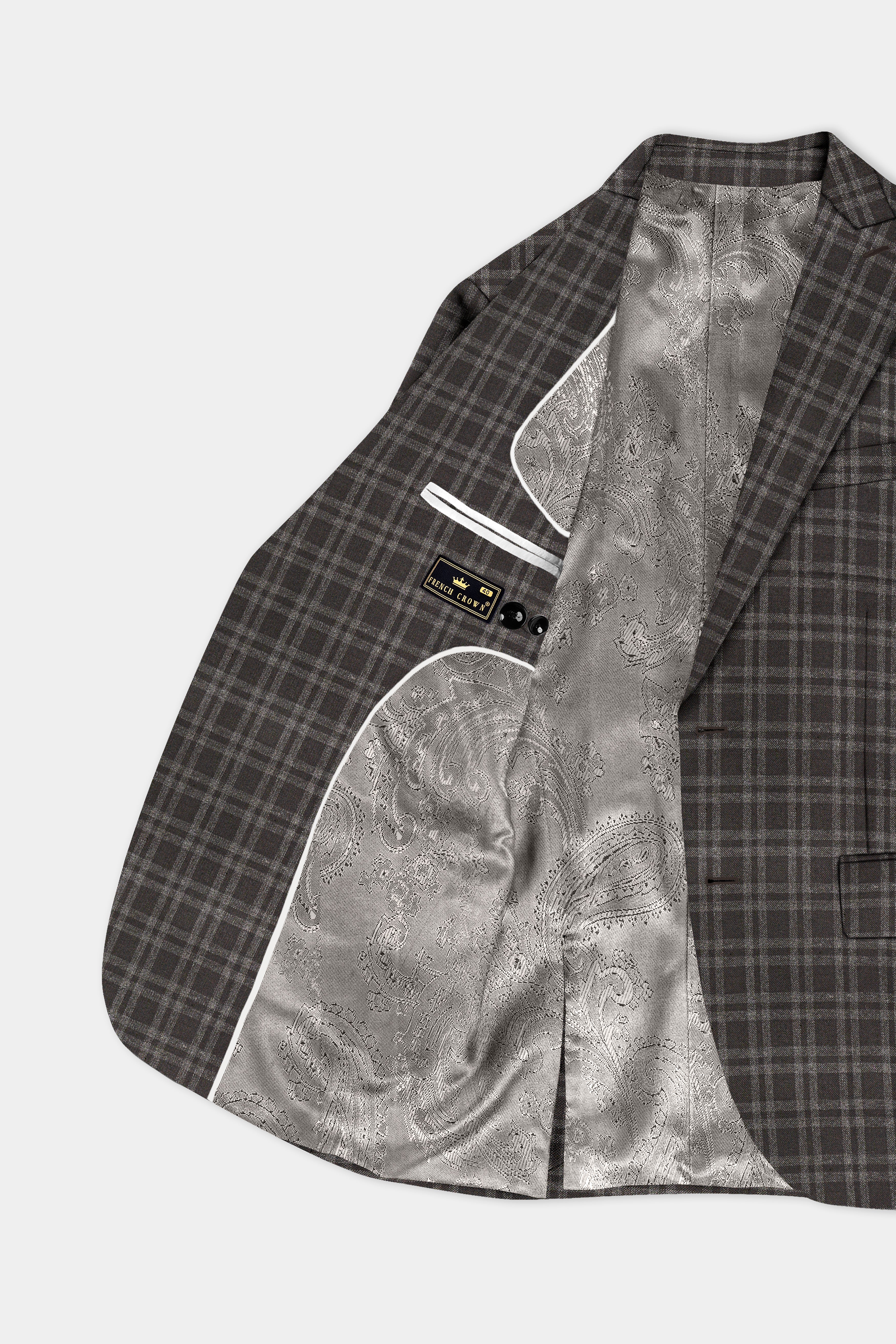 Espresso Brown Plaid Wool Blend Single Breasted Suit