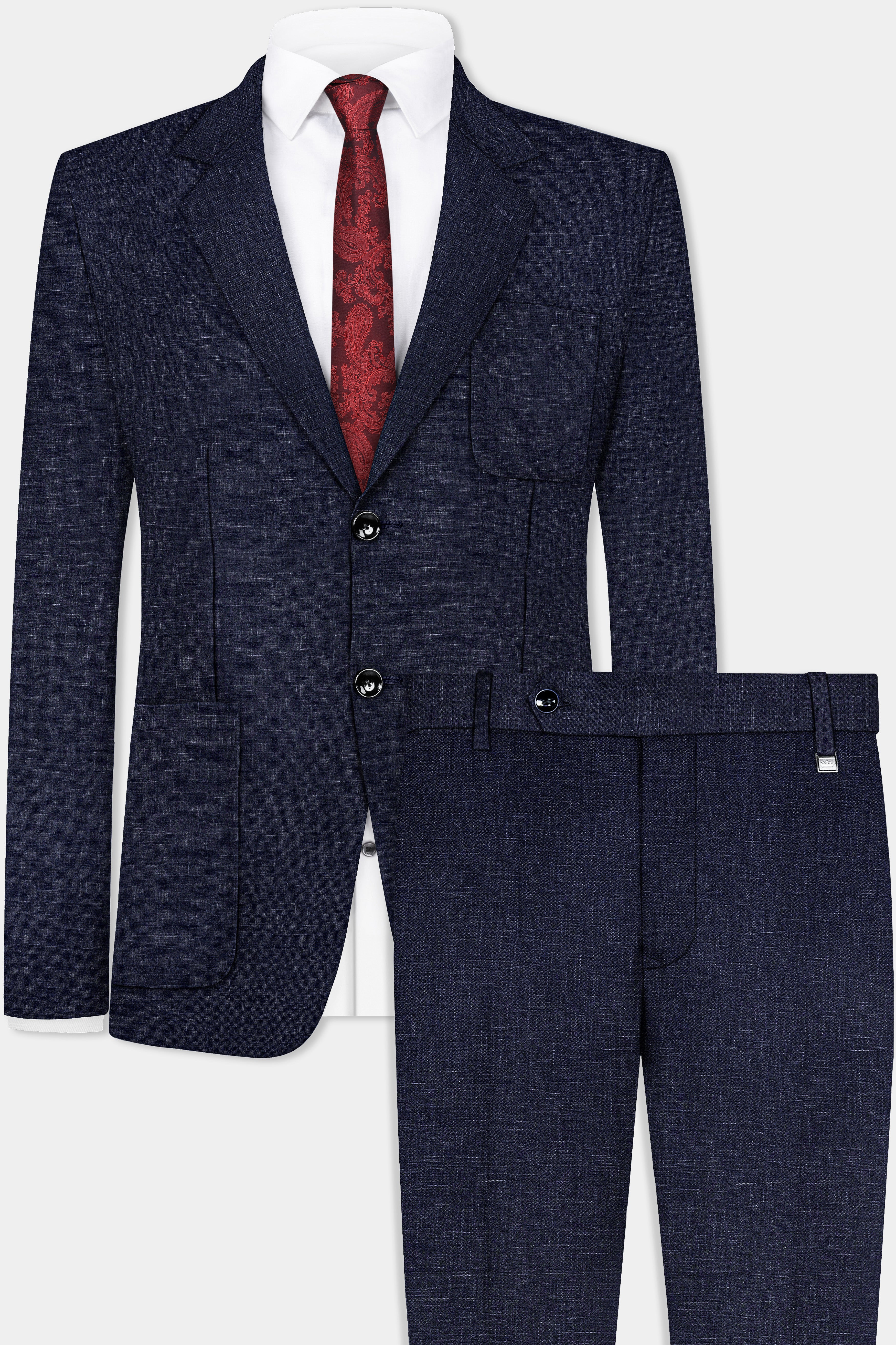 Shark Blue Textured Luxurious Linen Single Breasted Suit