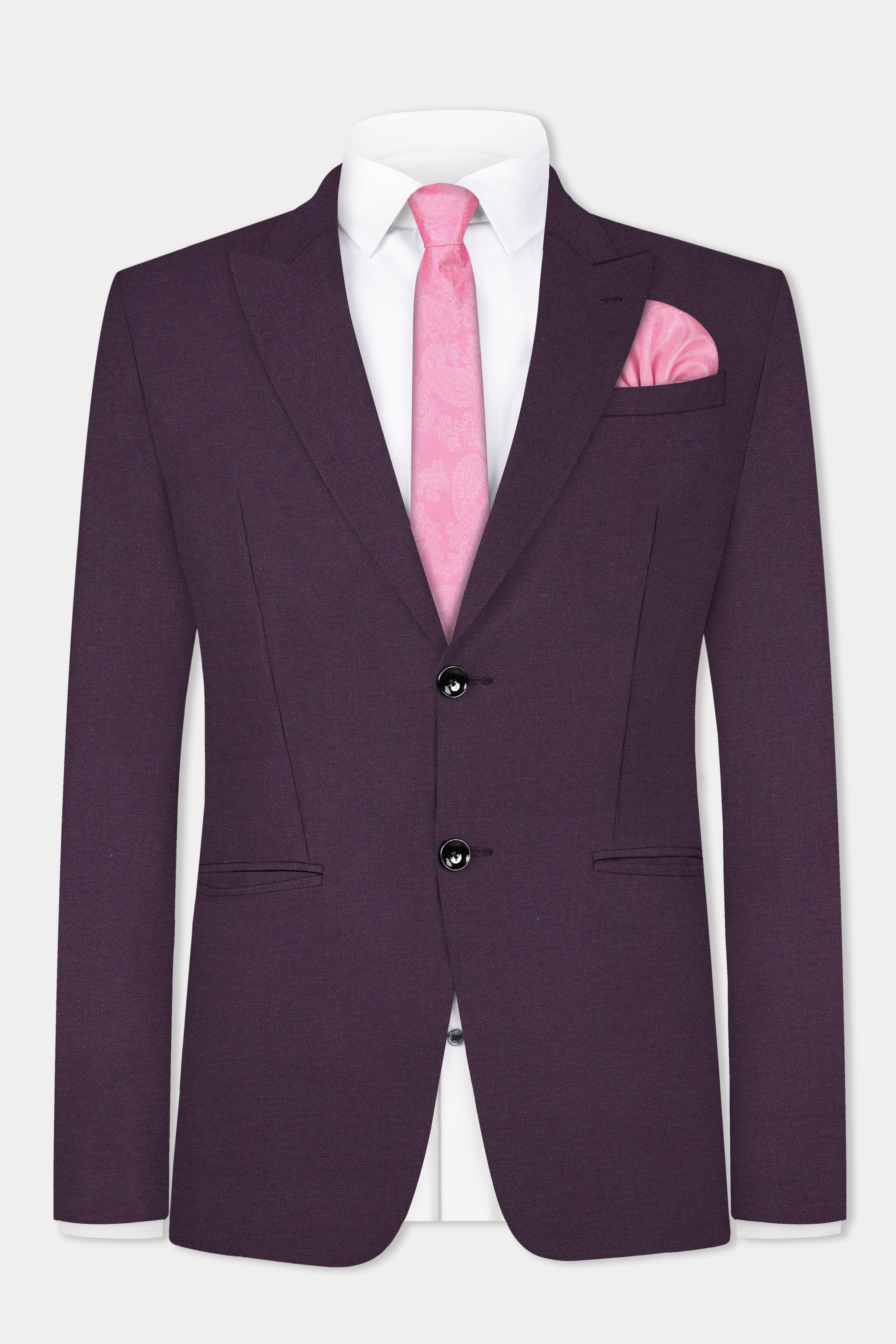 Eminence Purple Solid Wool Blend Single Breasted Suit