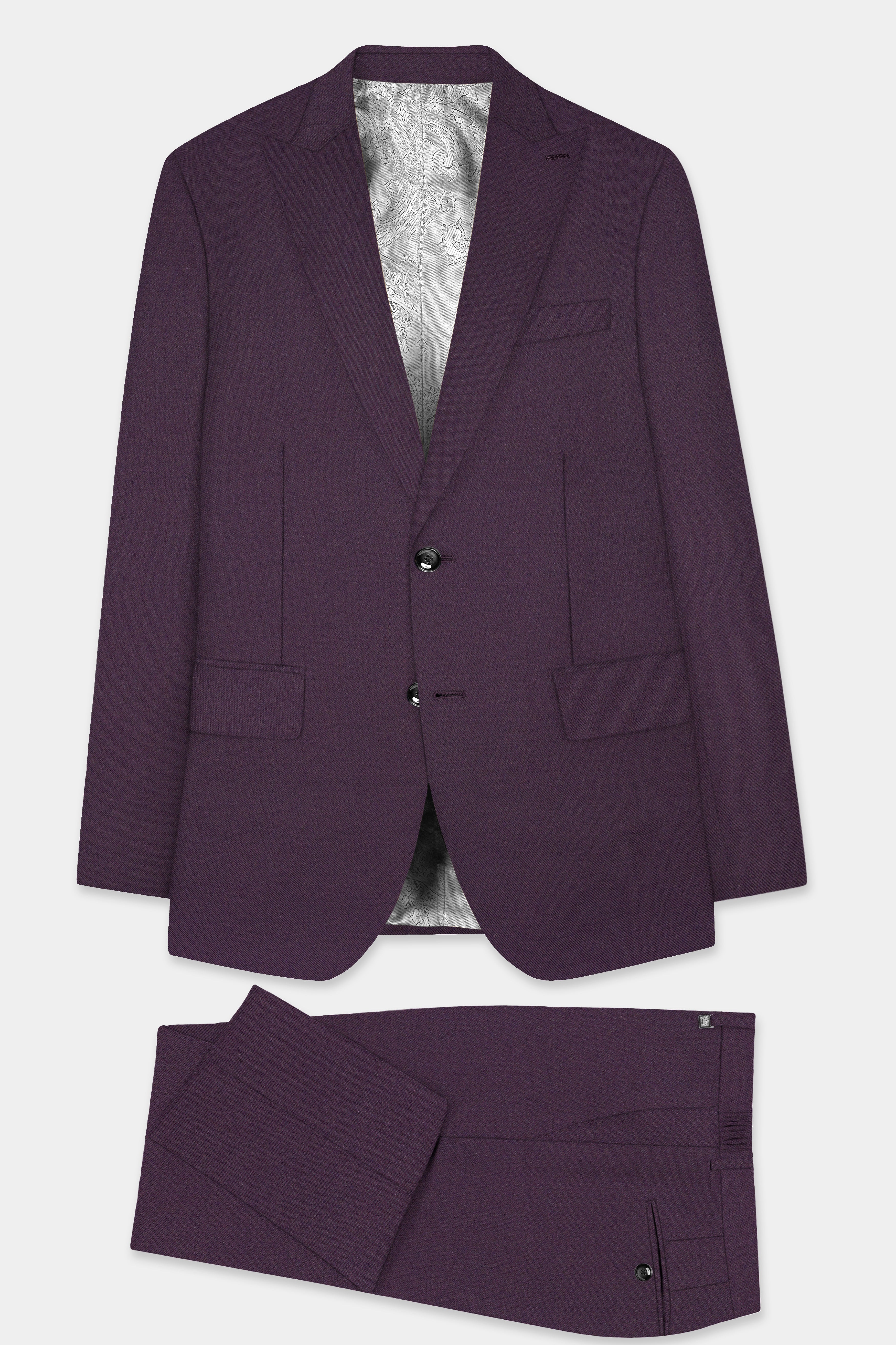 Eminence Purple Solid Wool Blend Single Breasted Suit