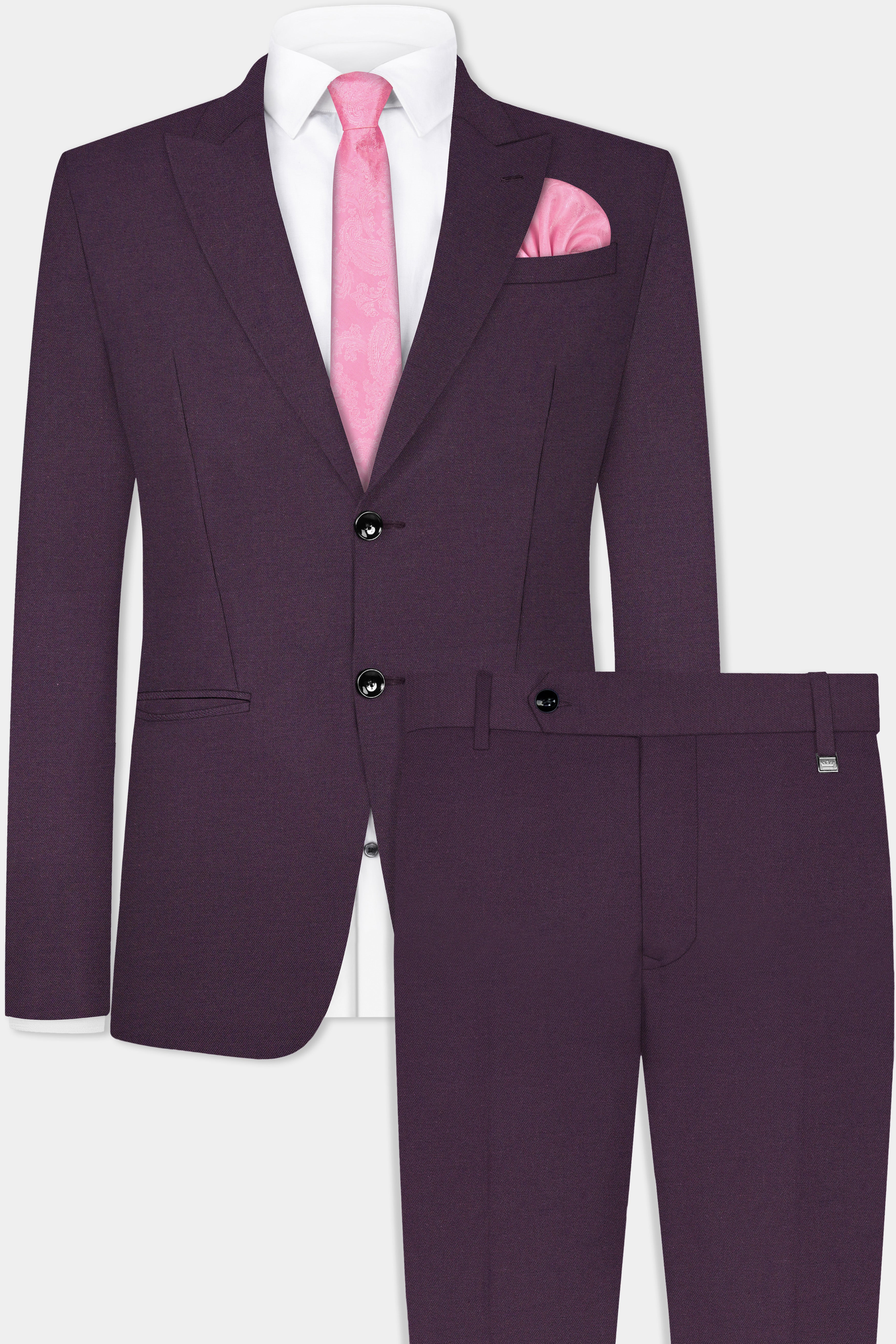 Eminence Purple Solid Wool Blend Single Breasted Suit