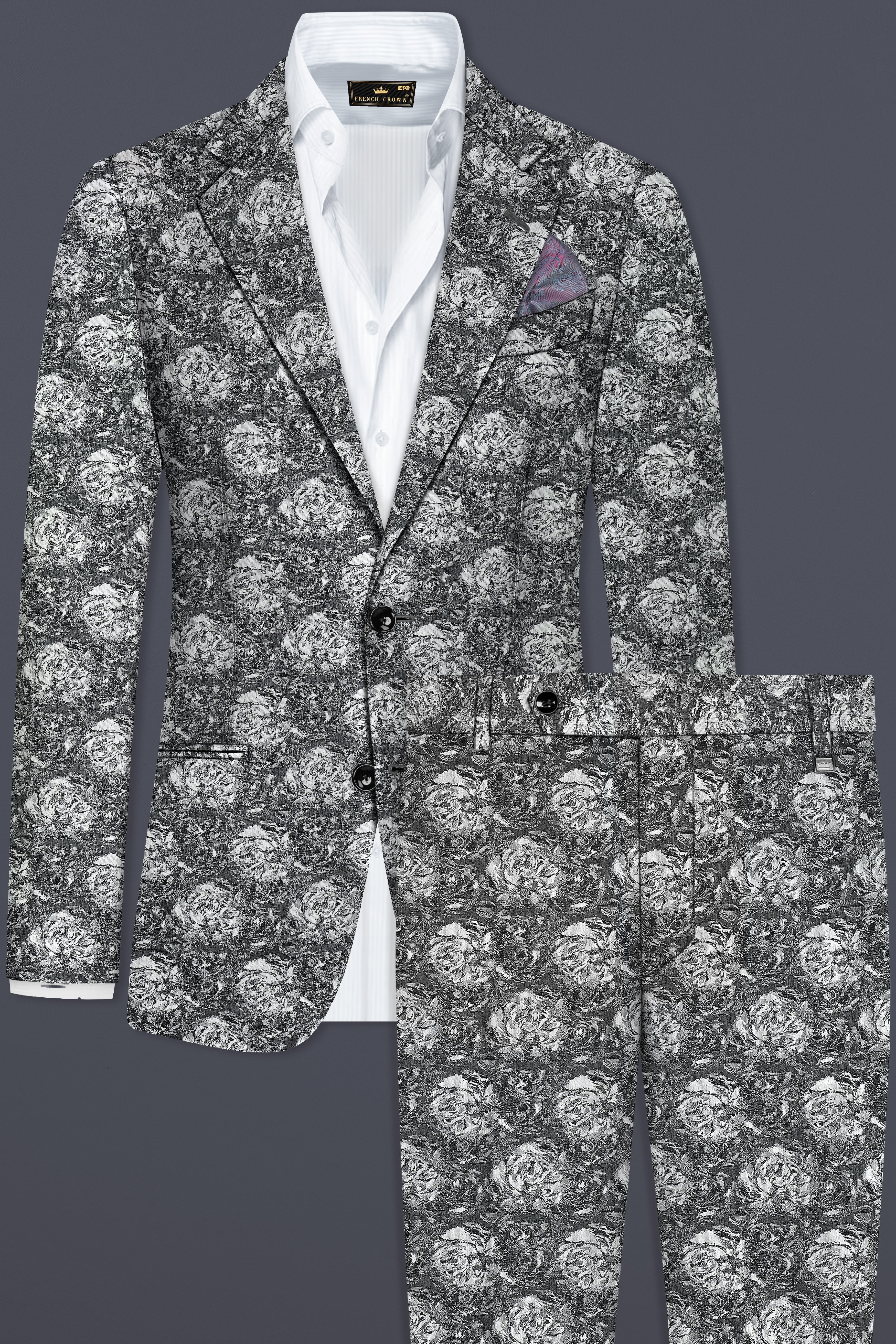 Vampire Gray Jacquard Textured Designer Single Breasted Suit