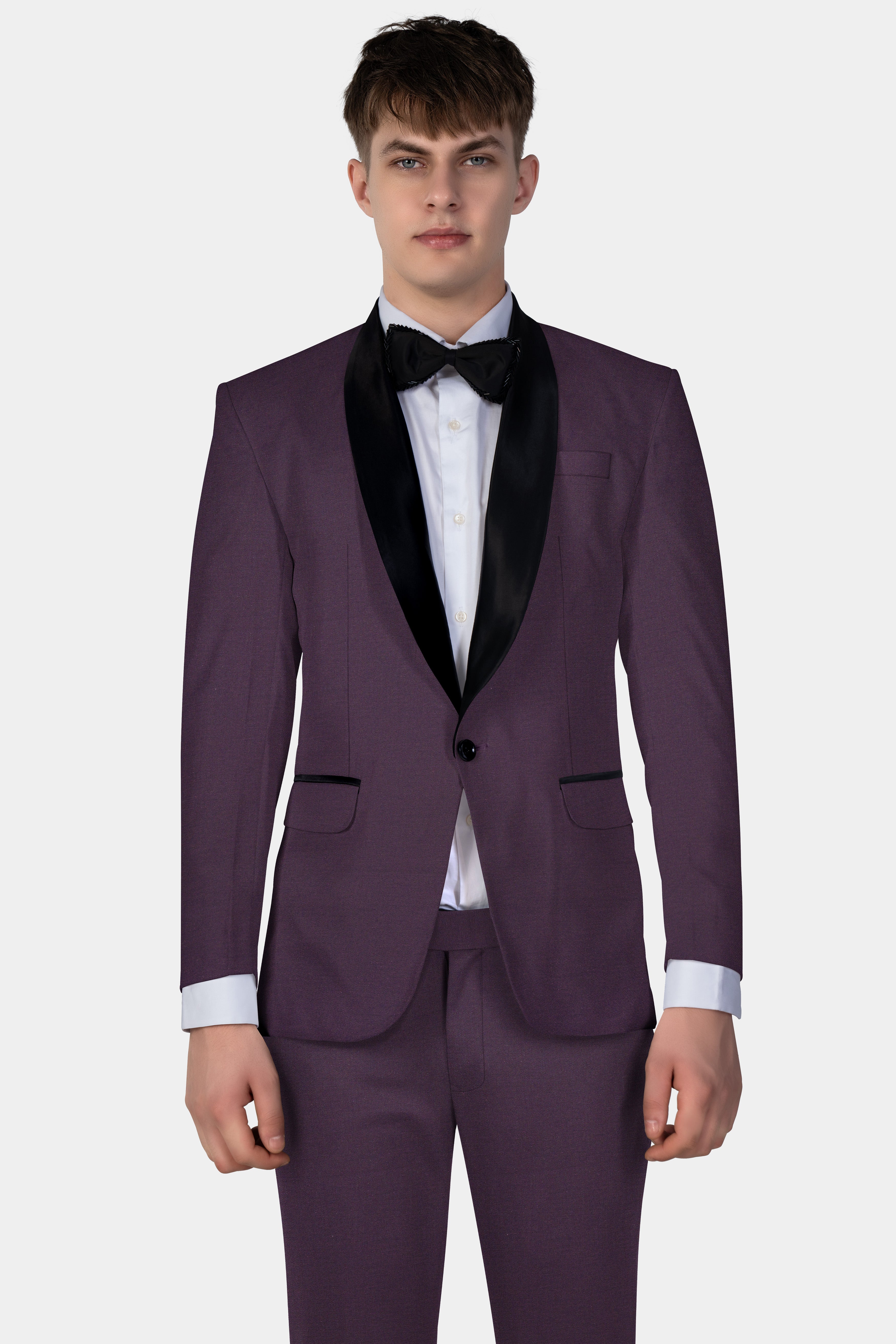 Eminence Purple Solid Wool Blend Tuxedo Suit