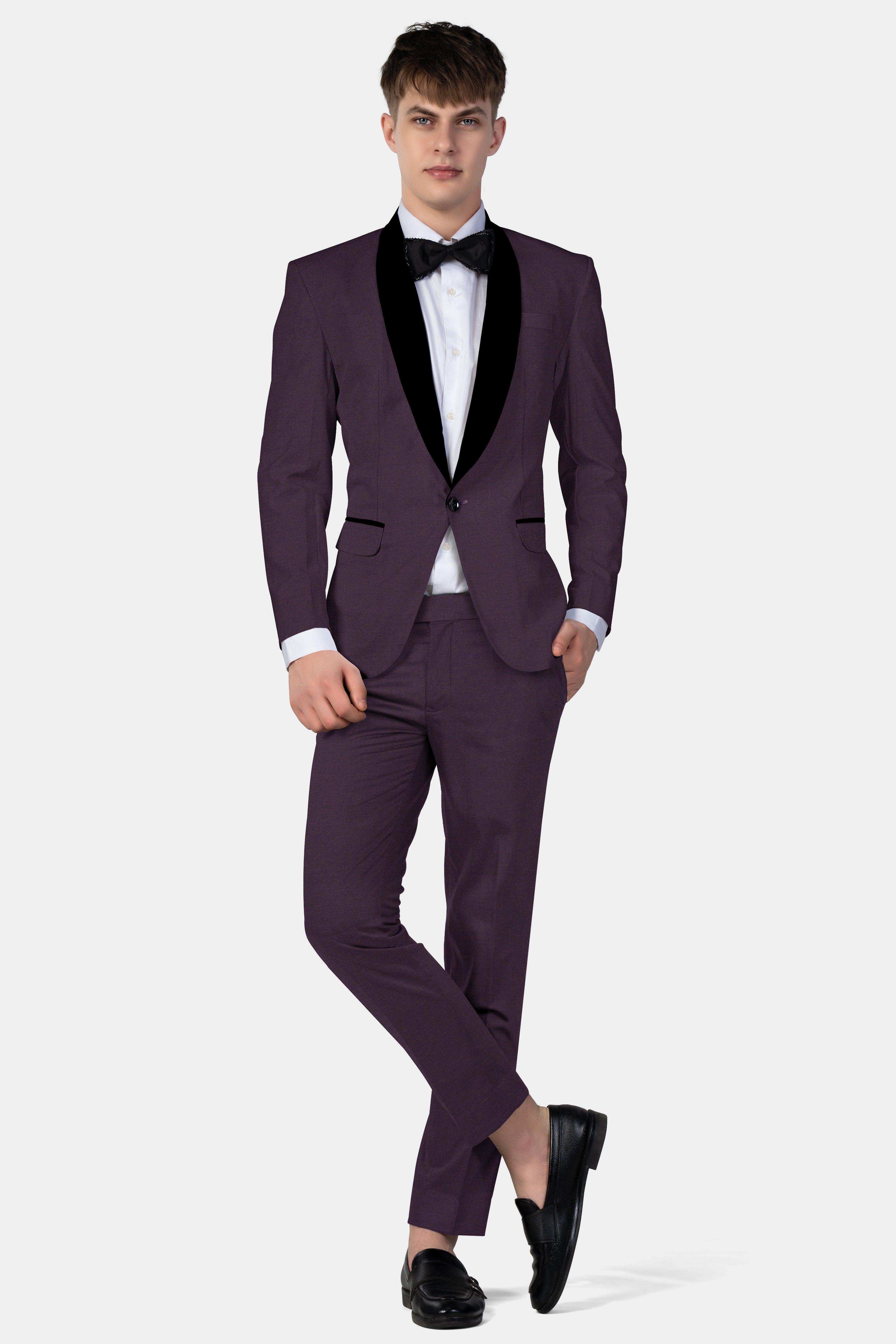 Eminence Purple Solid Wool Blend Tuxedo Suit