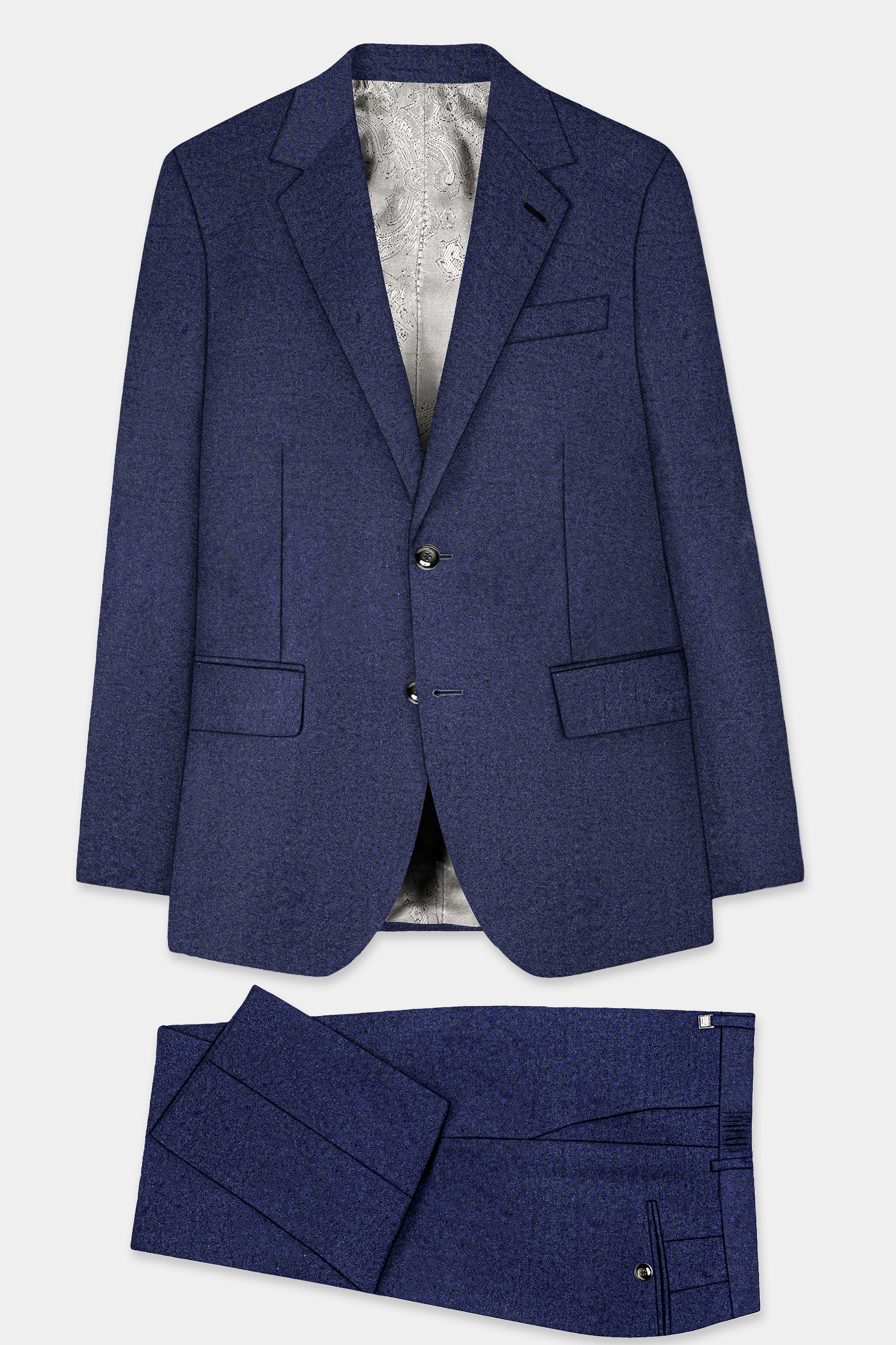 Thunder Blue Solid Wool Blend Single Breasted Suit