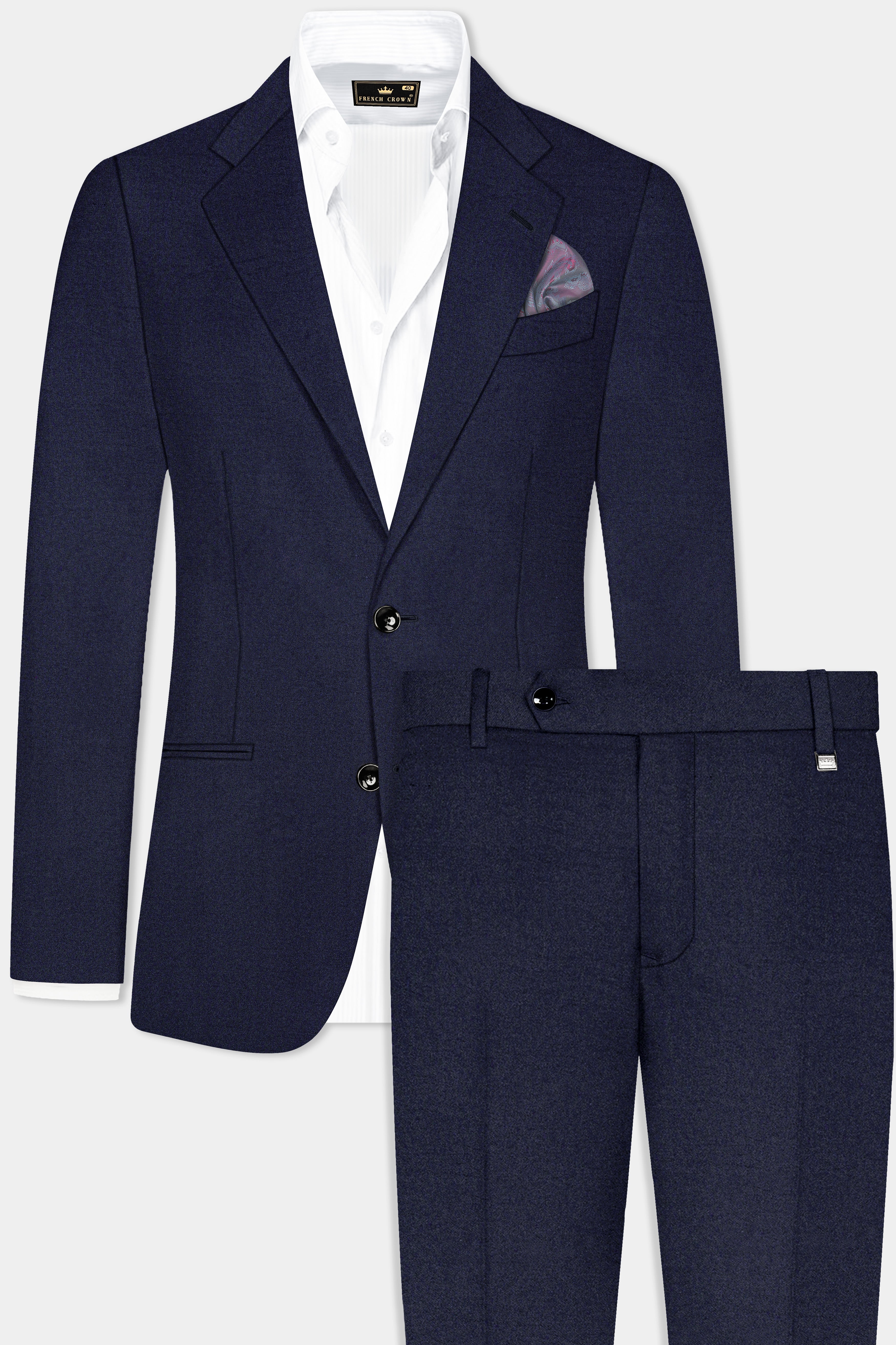 Thunder Blue Solid Wool Blend Single Breasted Suit