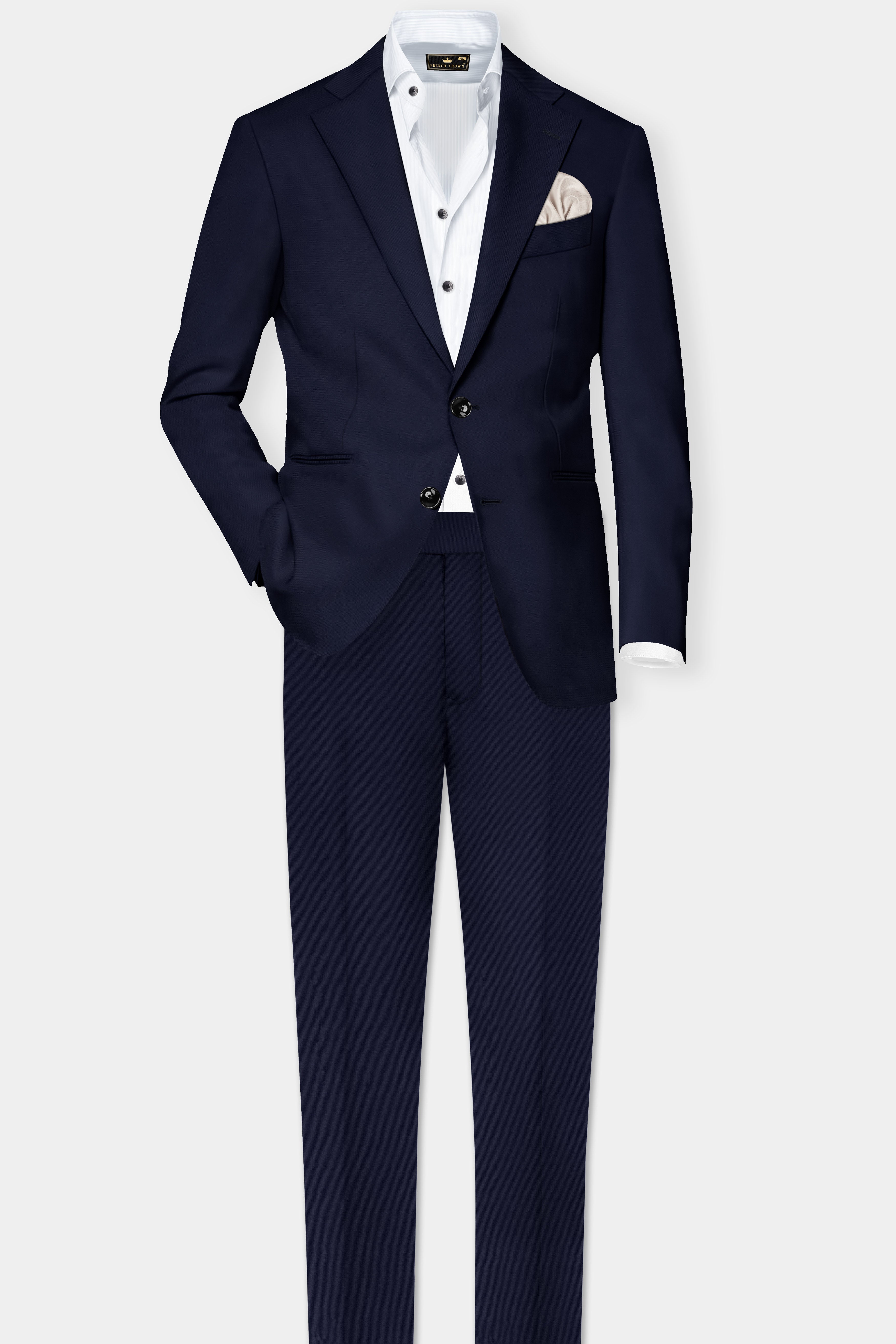 Thunder Blue Solid Wool Blend Single Breasted Suit