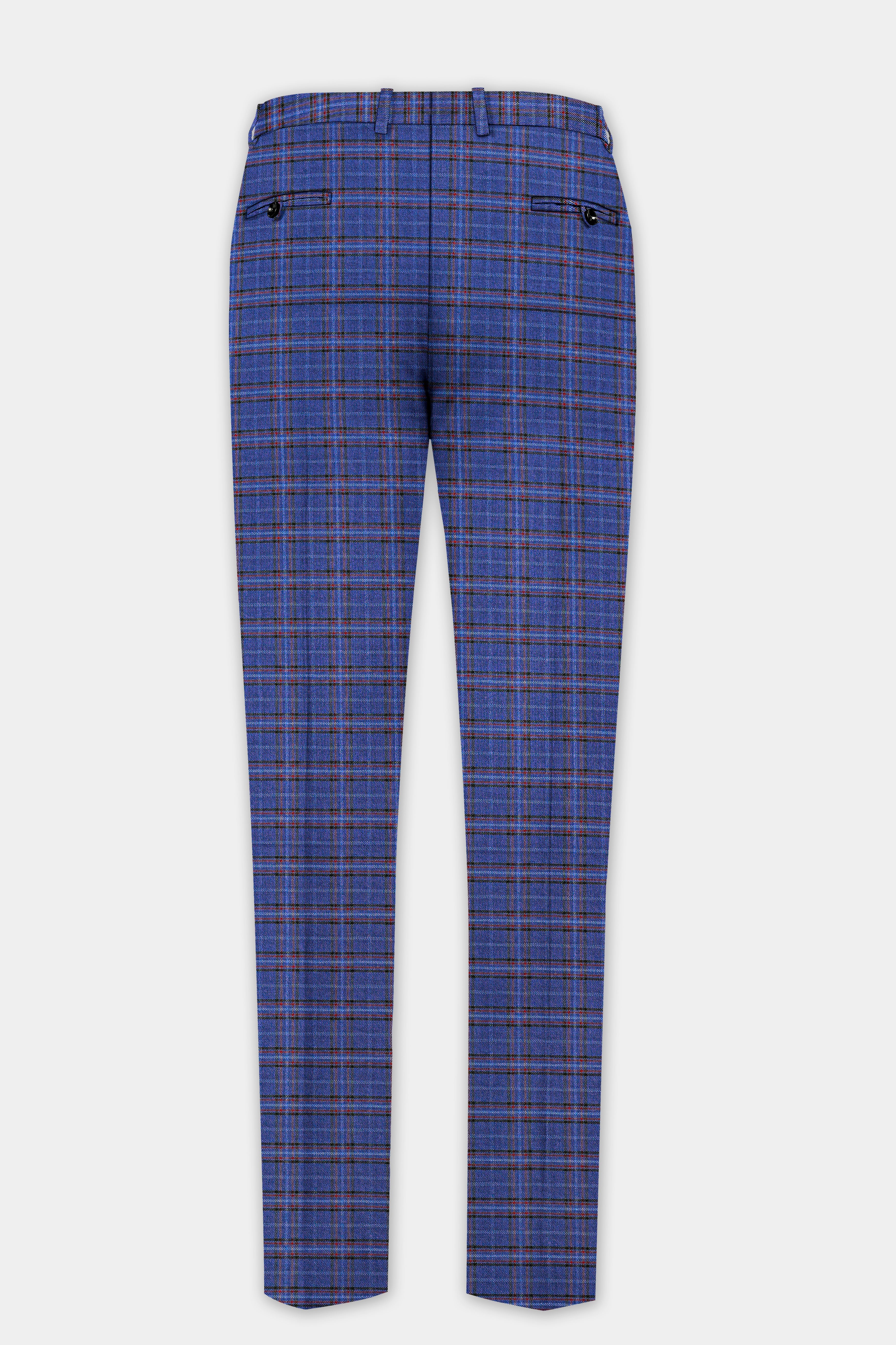 Zodiac Blue Plaid Wool Blend Bandhgala Suit