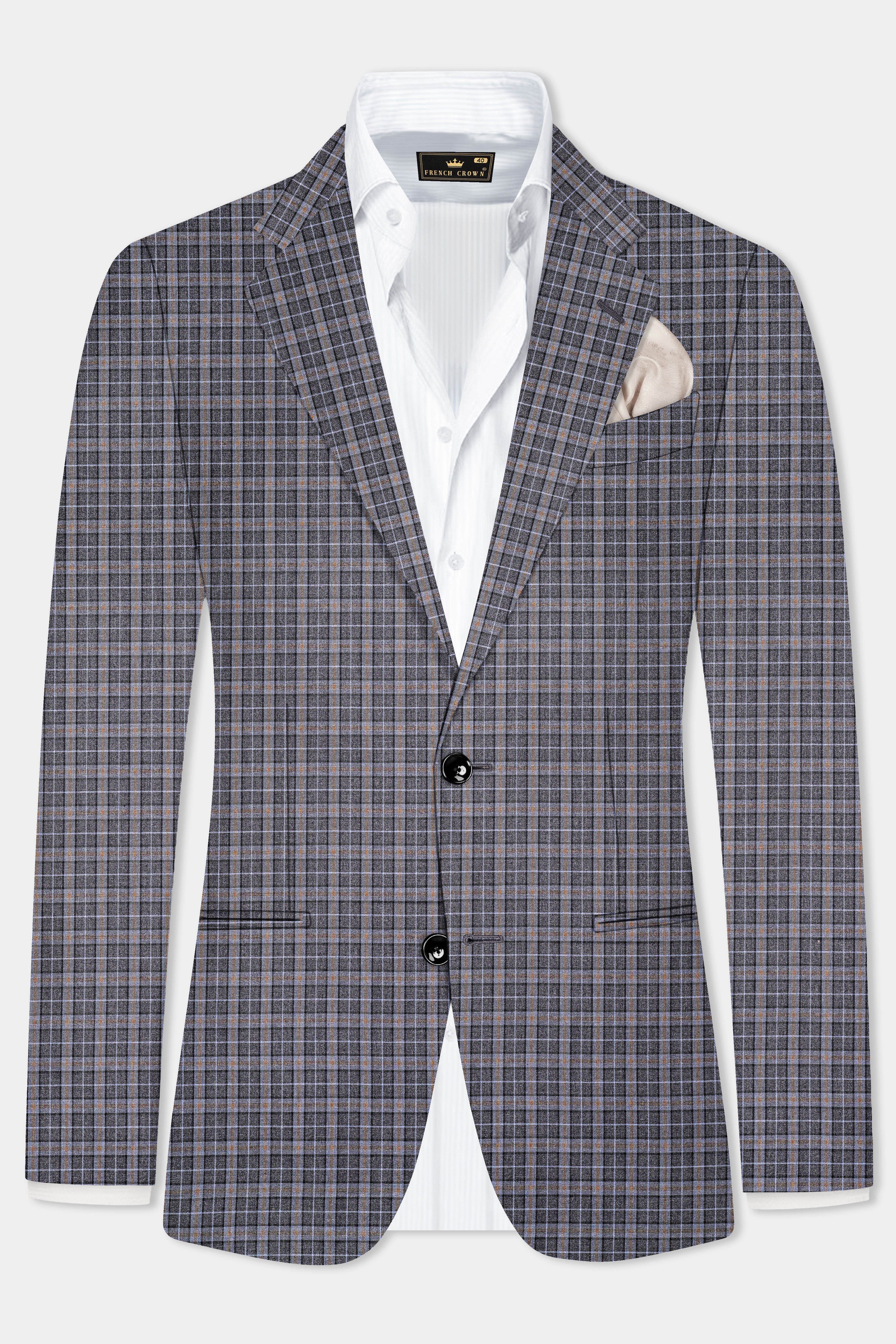 Smokey Gray Plaid Wool Blend Single Breasted Suit