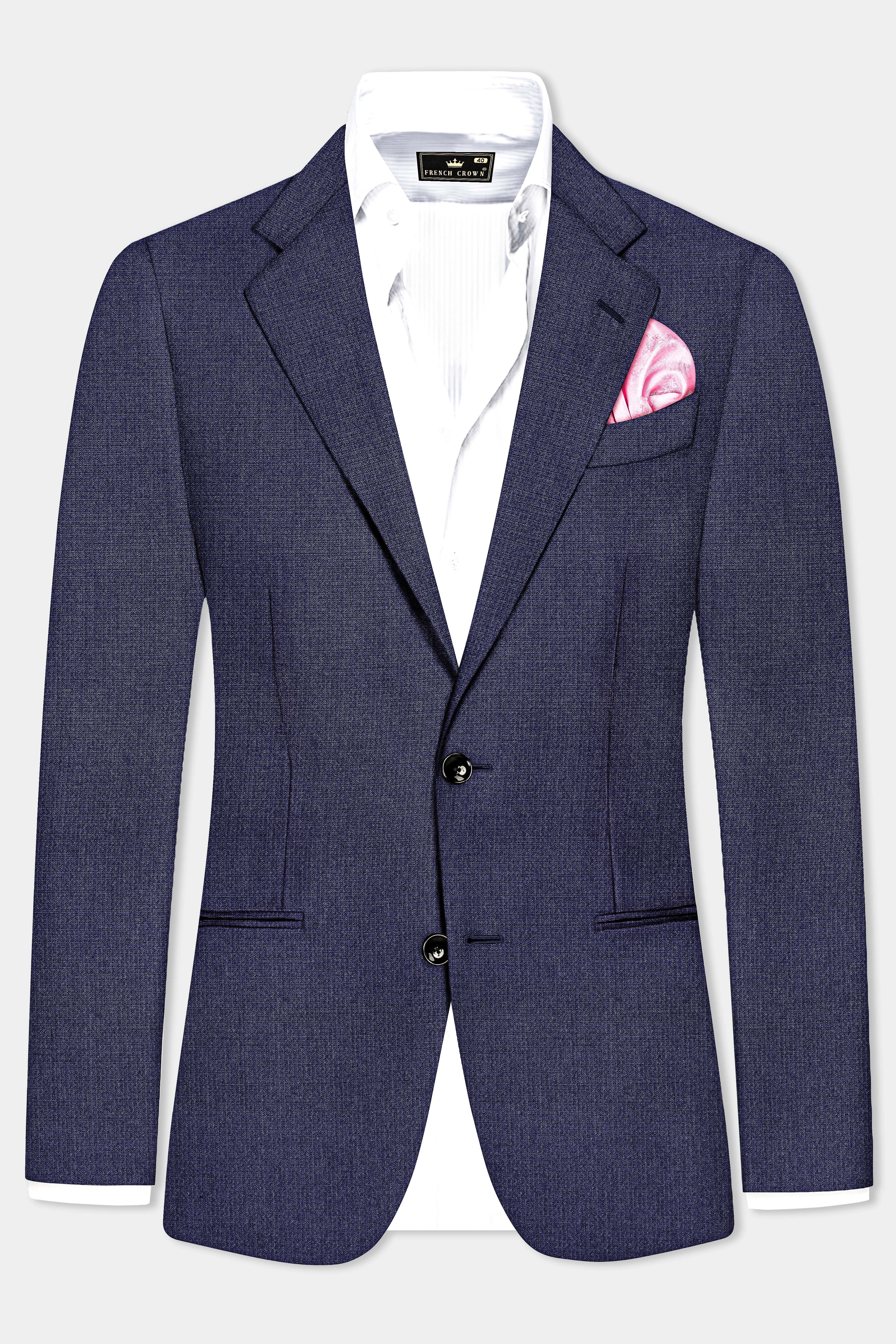 Big Stone Blue Textured Wool Blend Single Breasted Suit