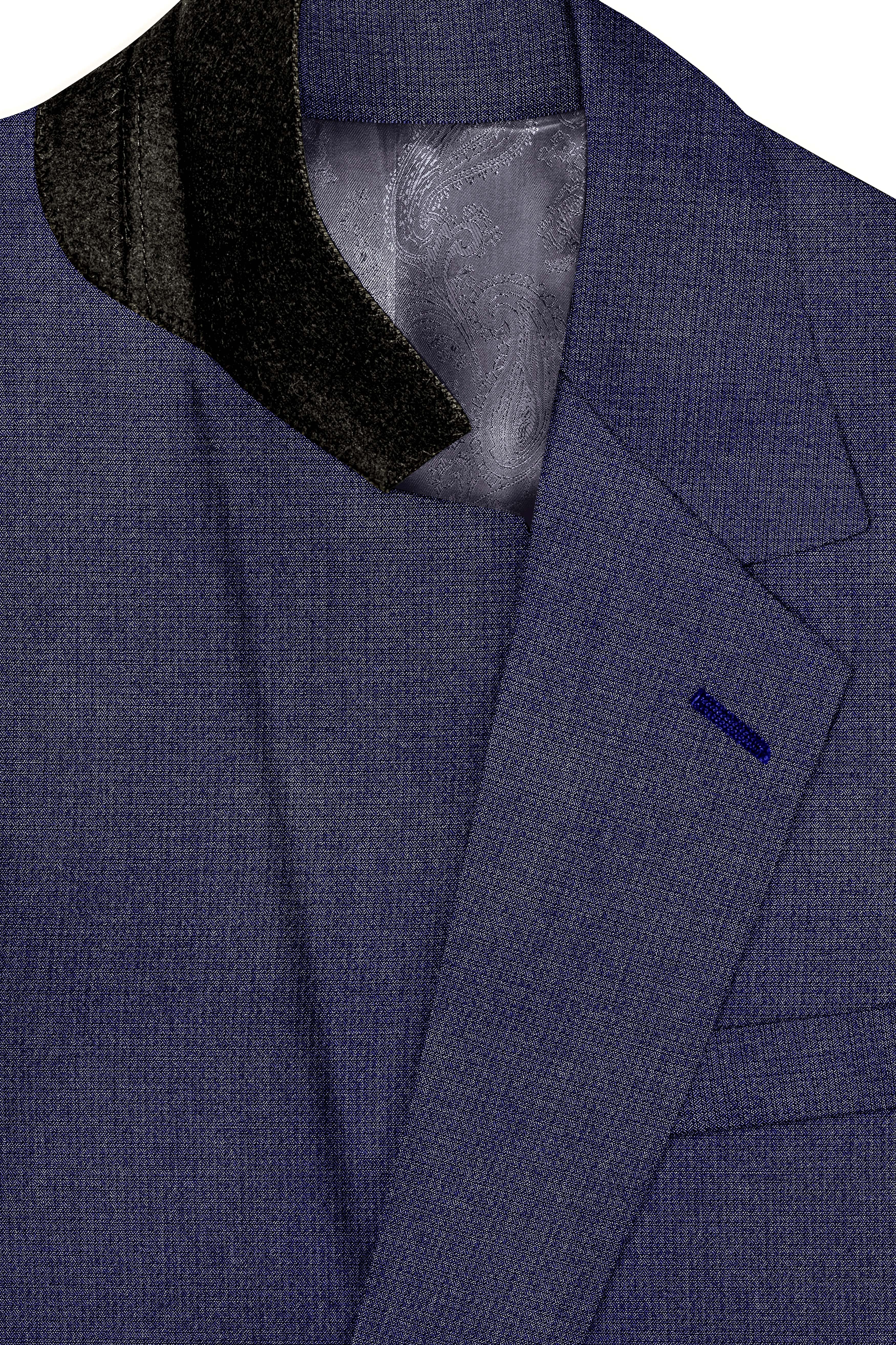 Big Stone Blue Textured Wool Blend Single Breasted Suit