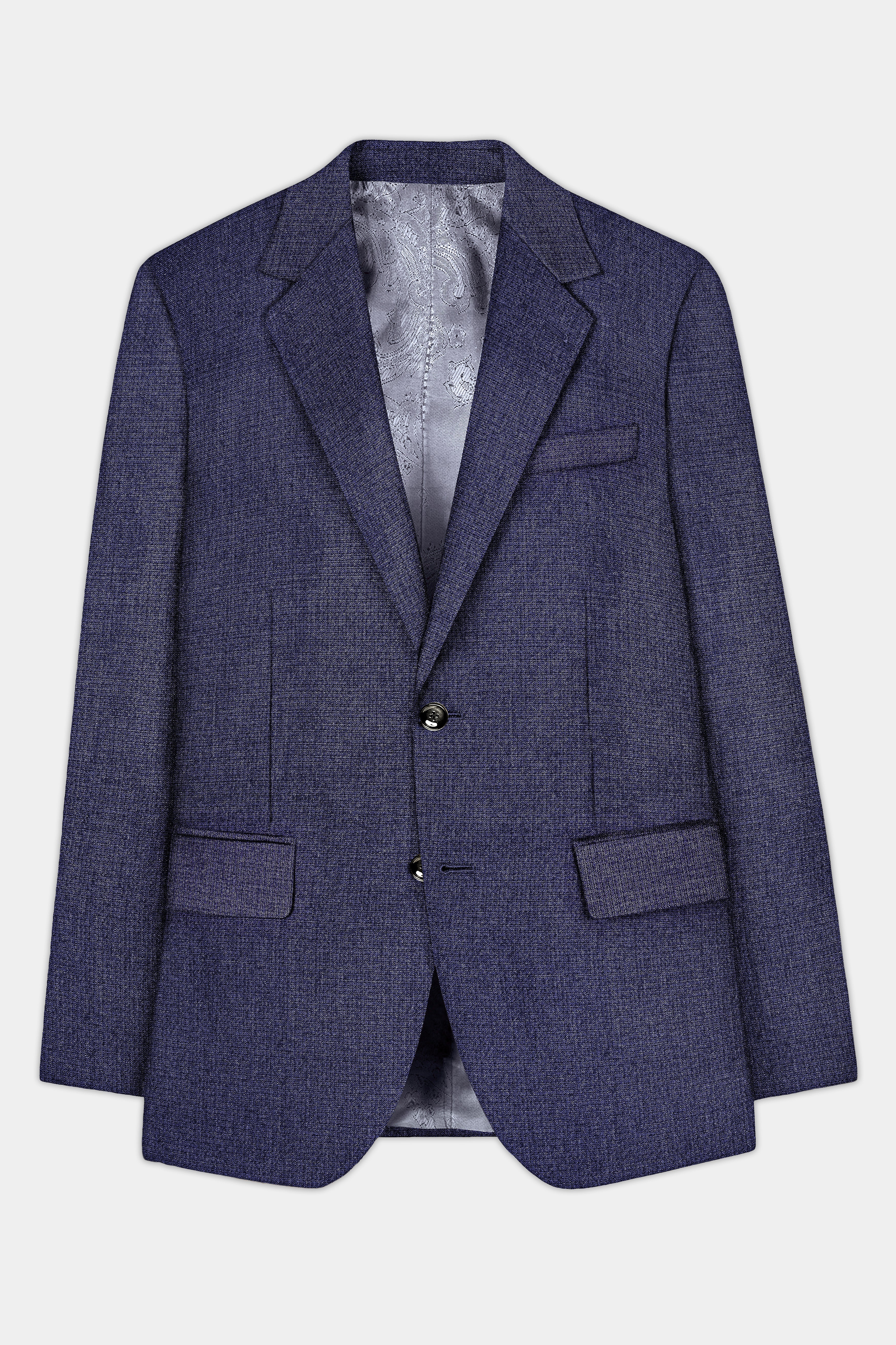 Big Stone Blue Textured Wool Blend Single Breasted Suit