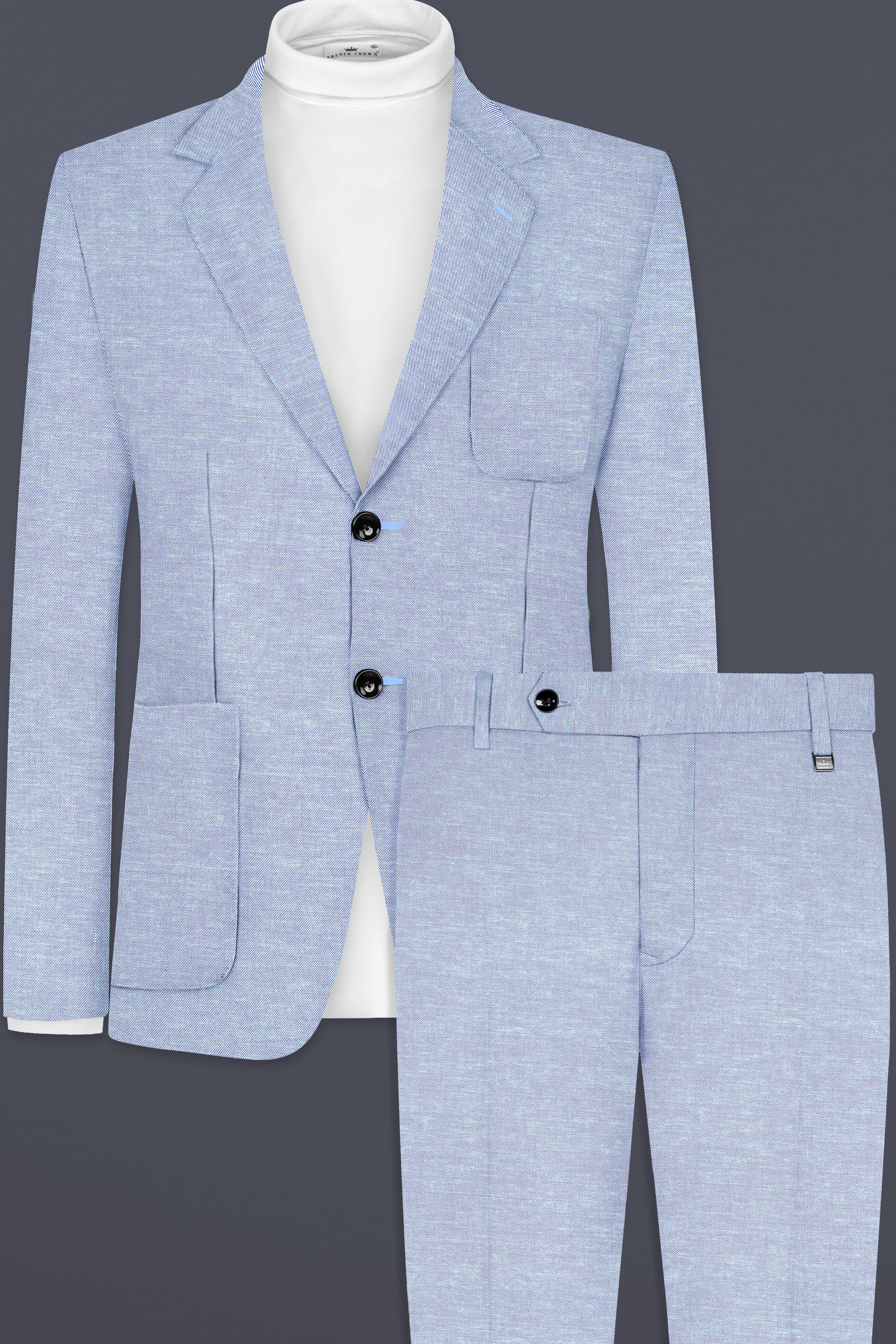 Carolina Blue Textured Cotton Single Breasted Designer Suit