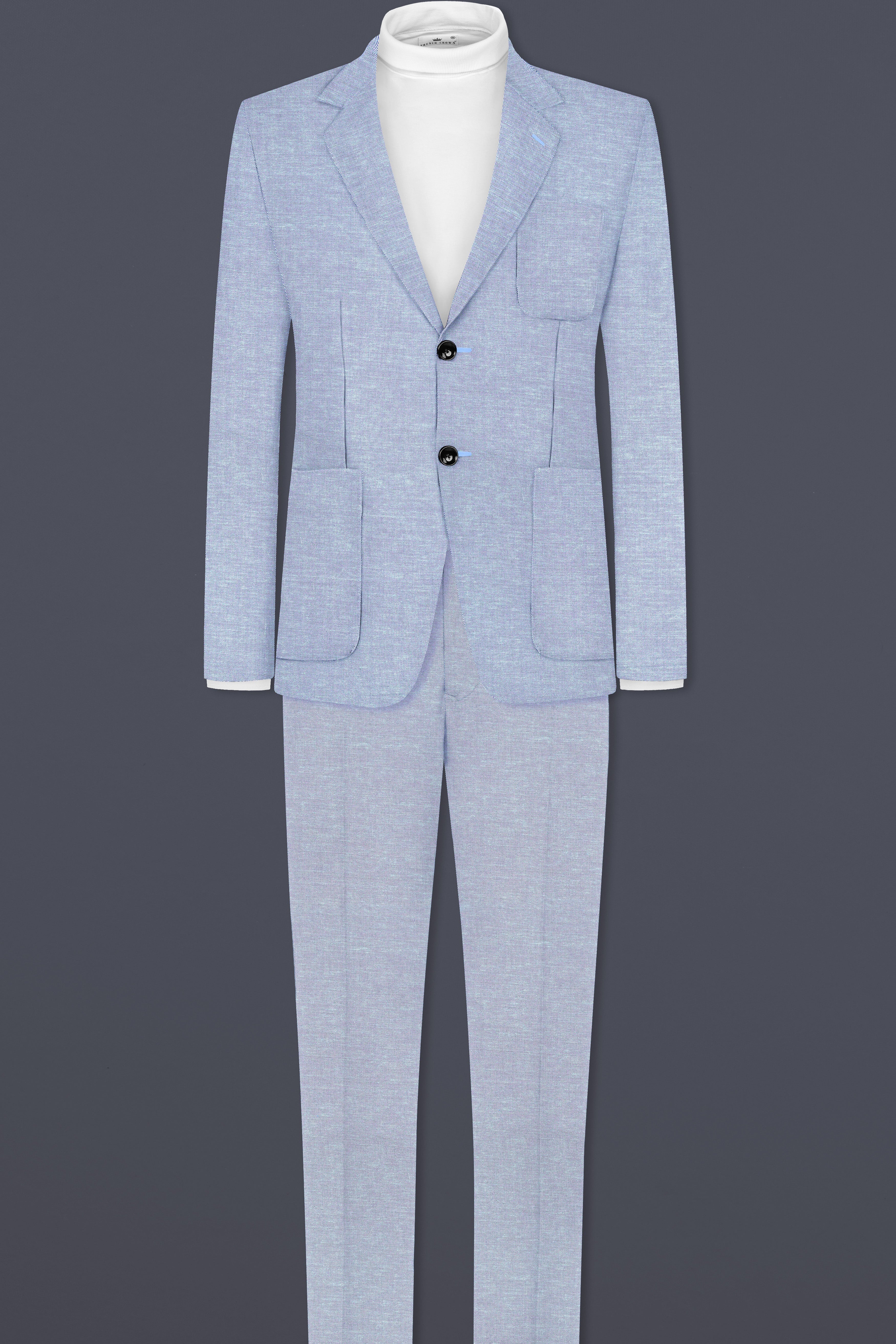 Carolina Blue Textured Cotton Single Breasted Designer Suit