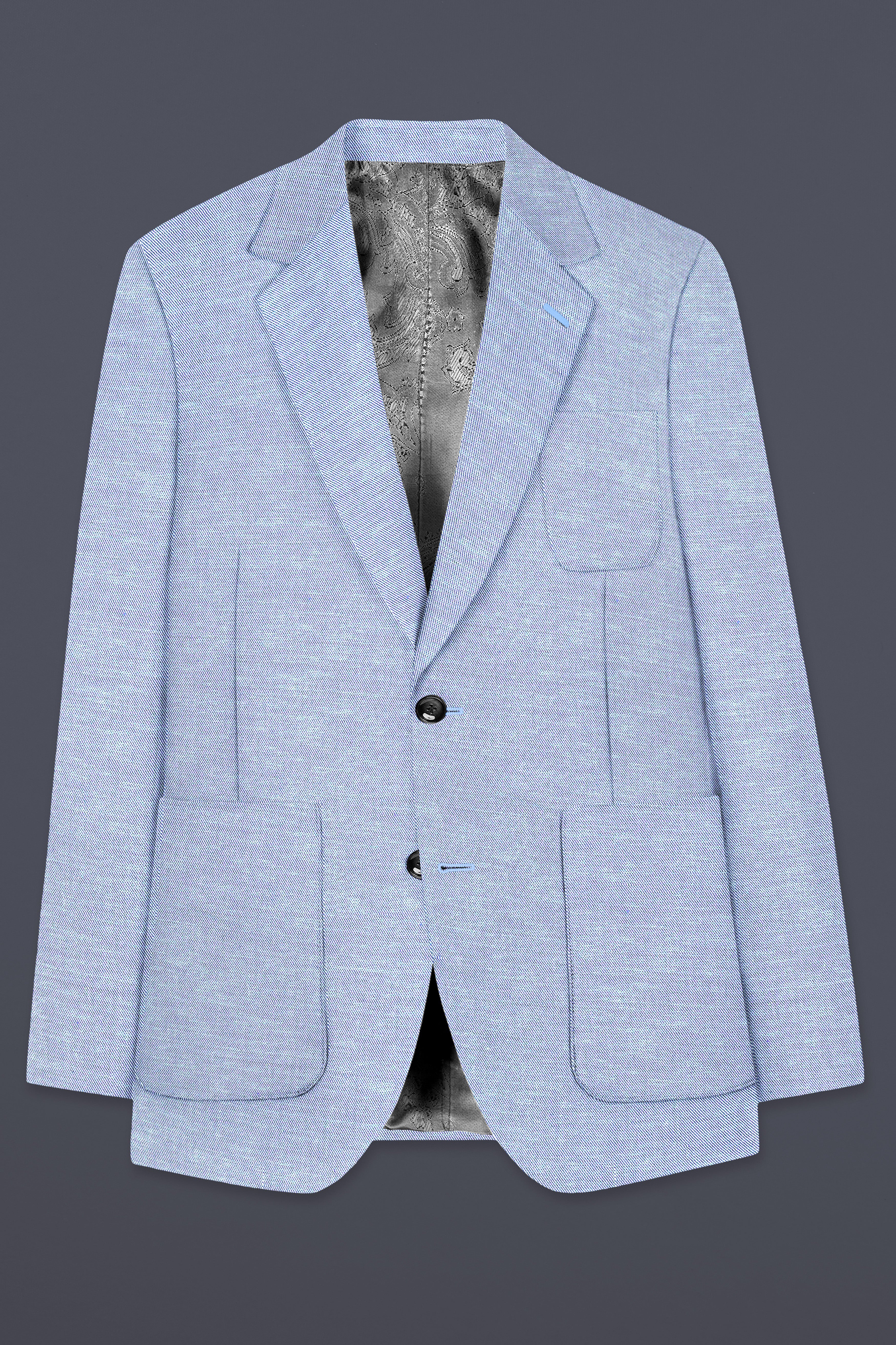 Carolina Blue Textured Cotton Single Breasted Designer Suit