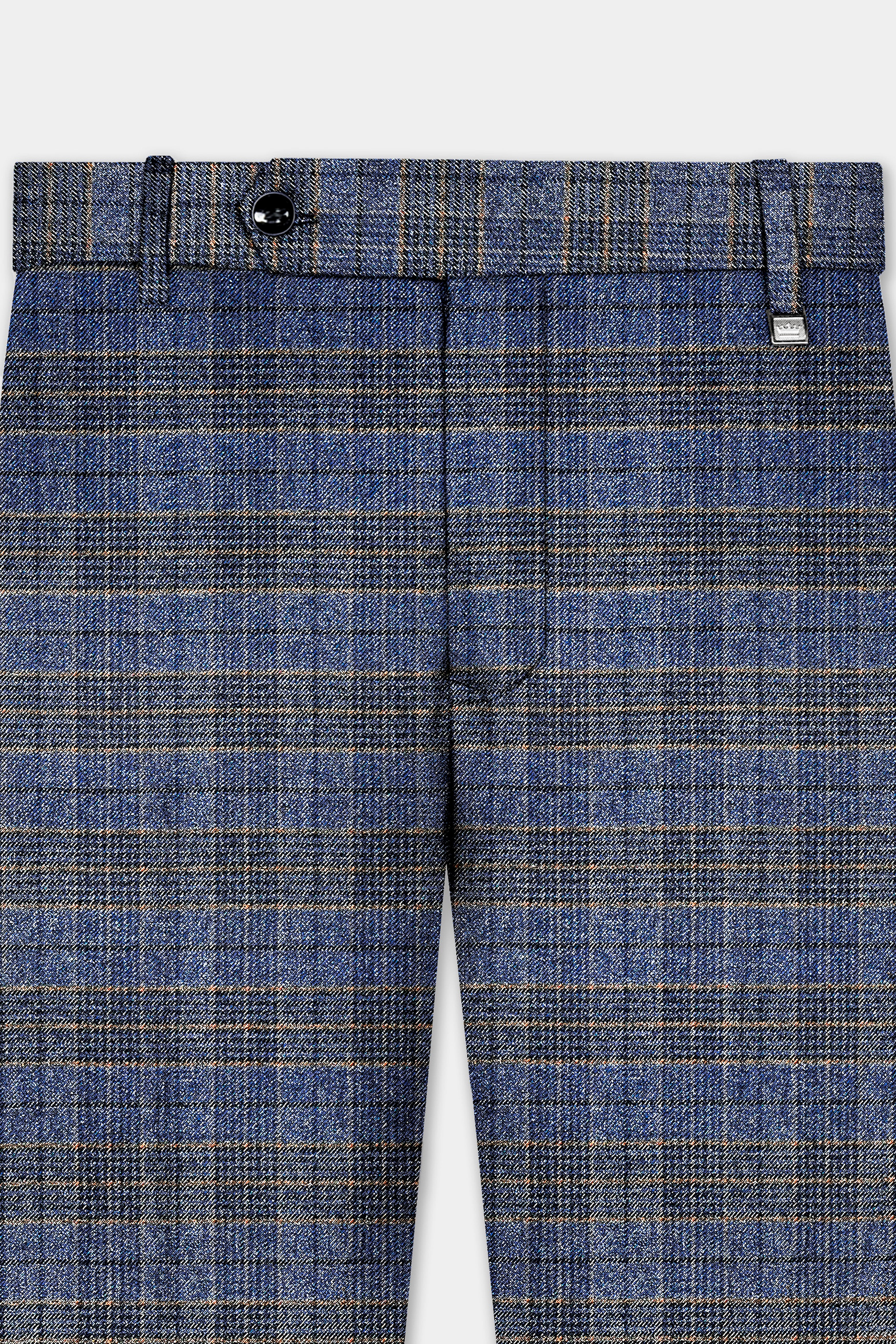 Dianne Blue Plaid Wool Blend Belt Closure Designer Suit