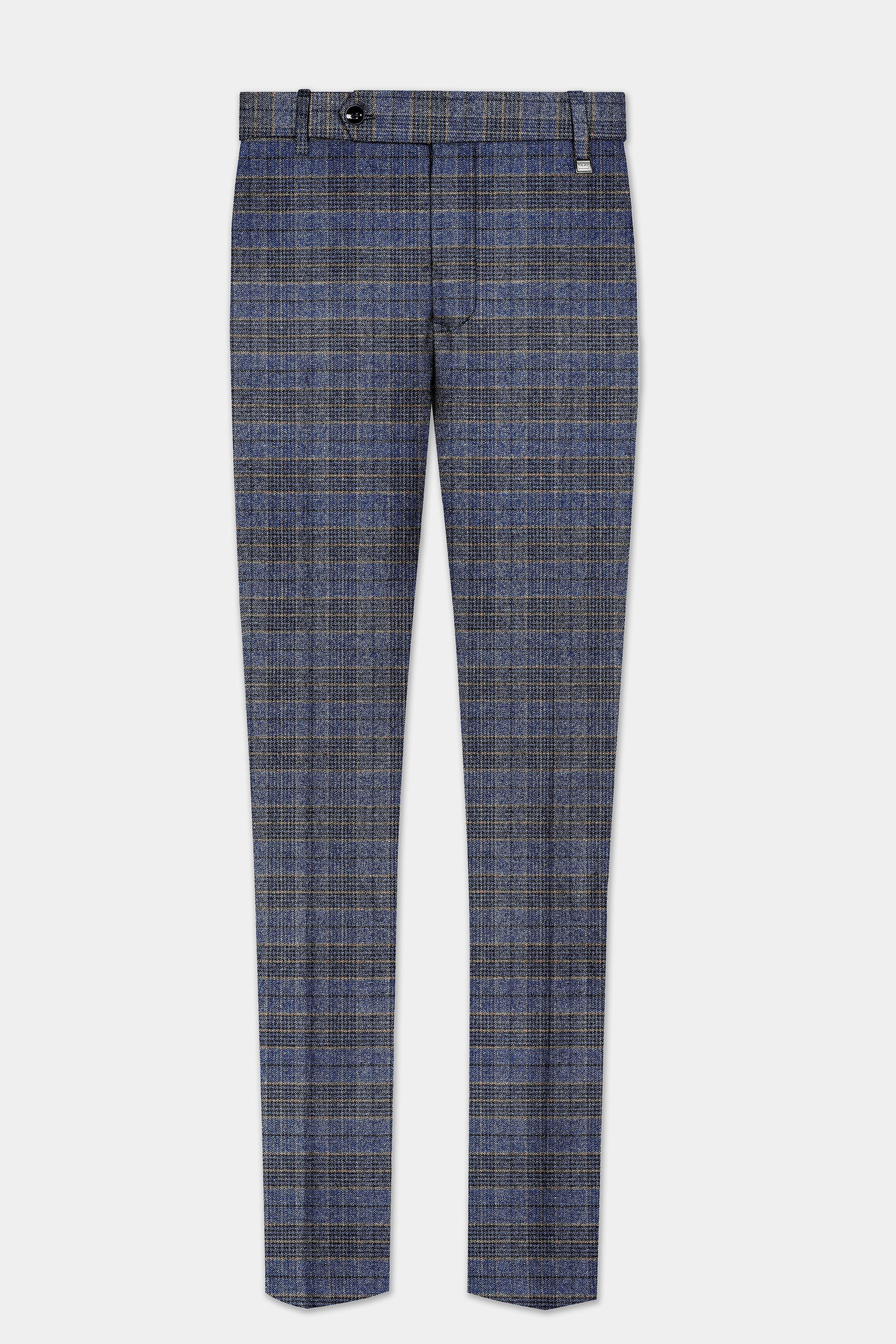 Dianne Blue Plaid Wool Blend Belt Closure Designer Suit