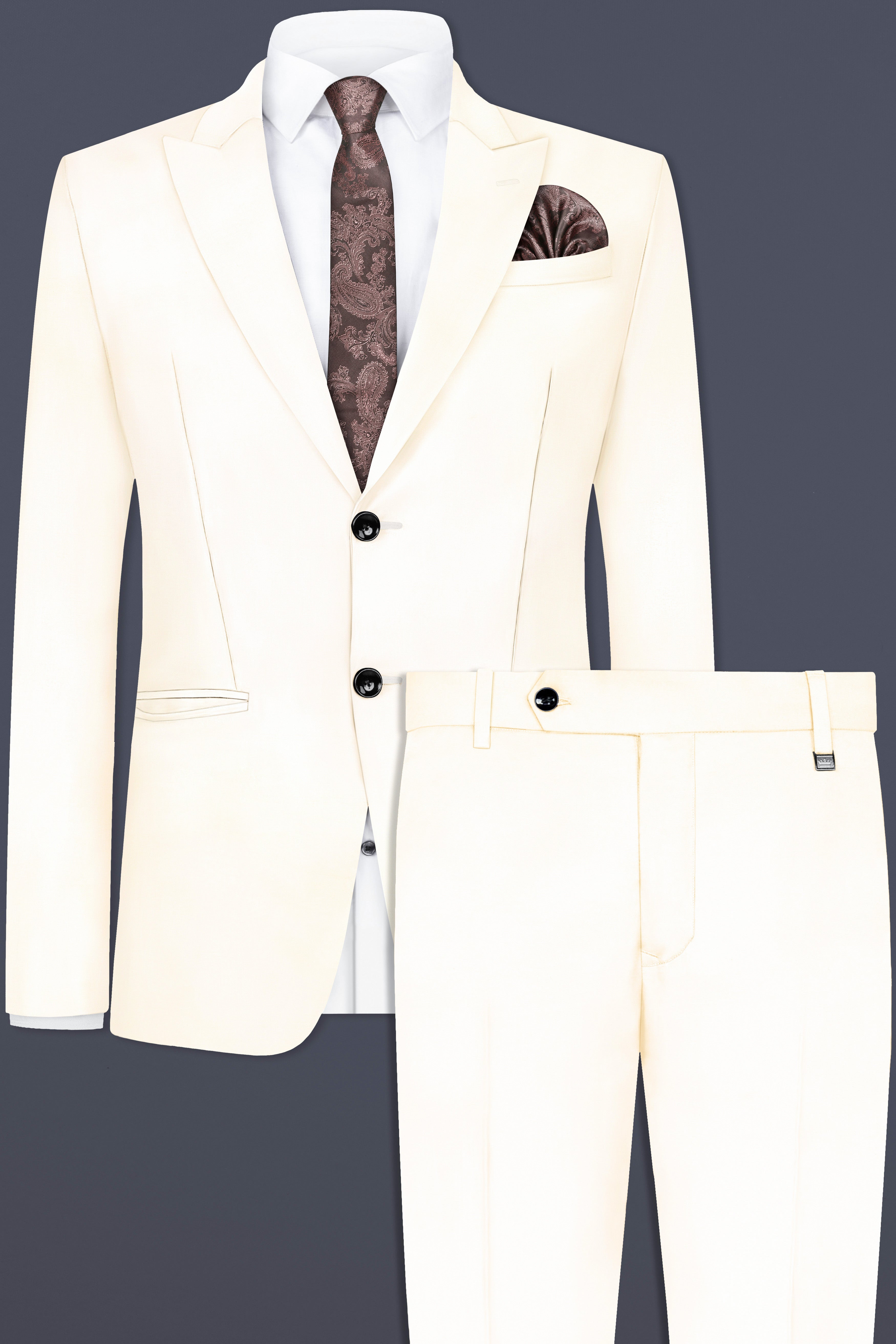 Swizzle Cream Solid Cotton Single Breasted Suit