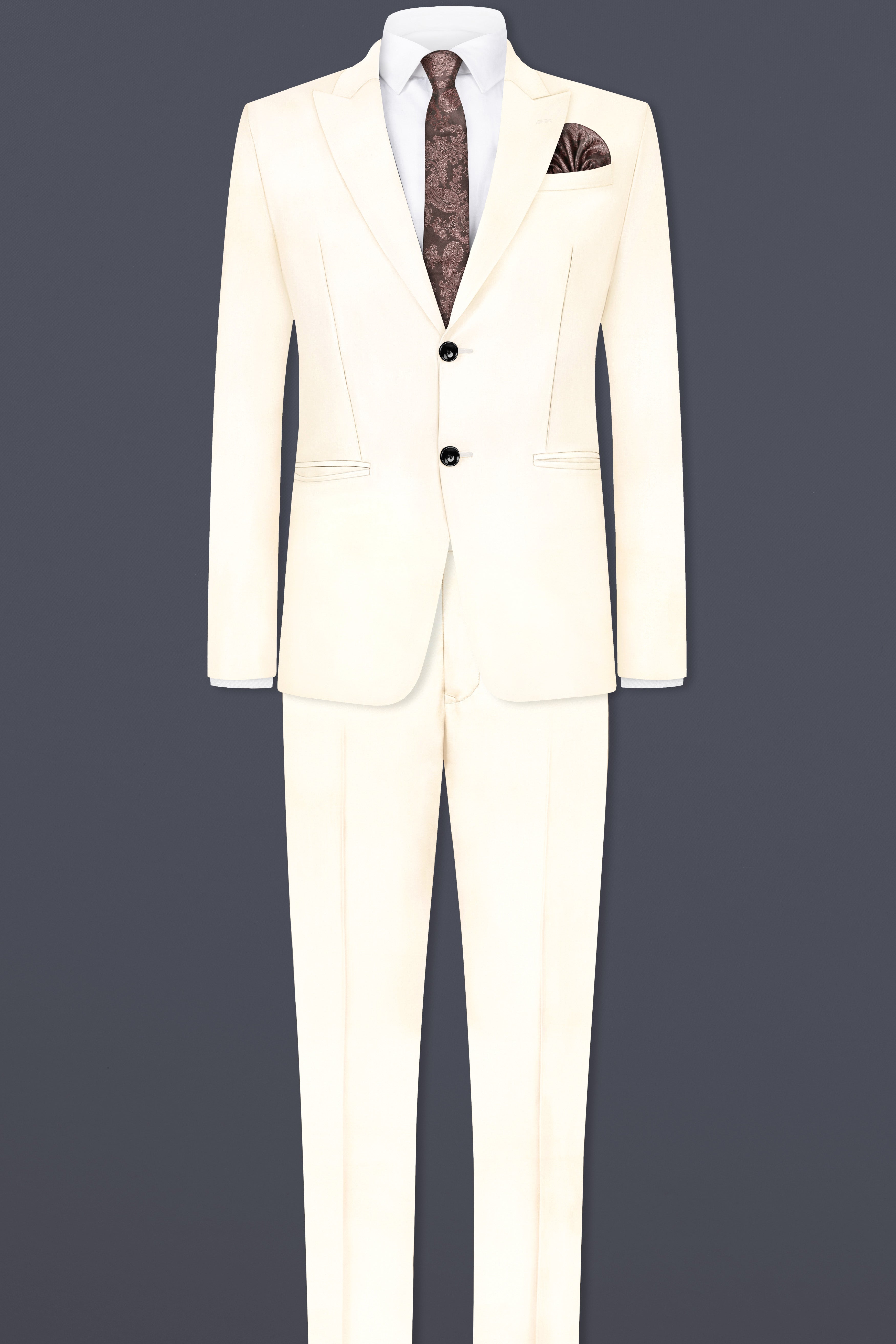 Swizzle Cream Solid Cotton Single Breasted Suit