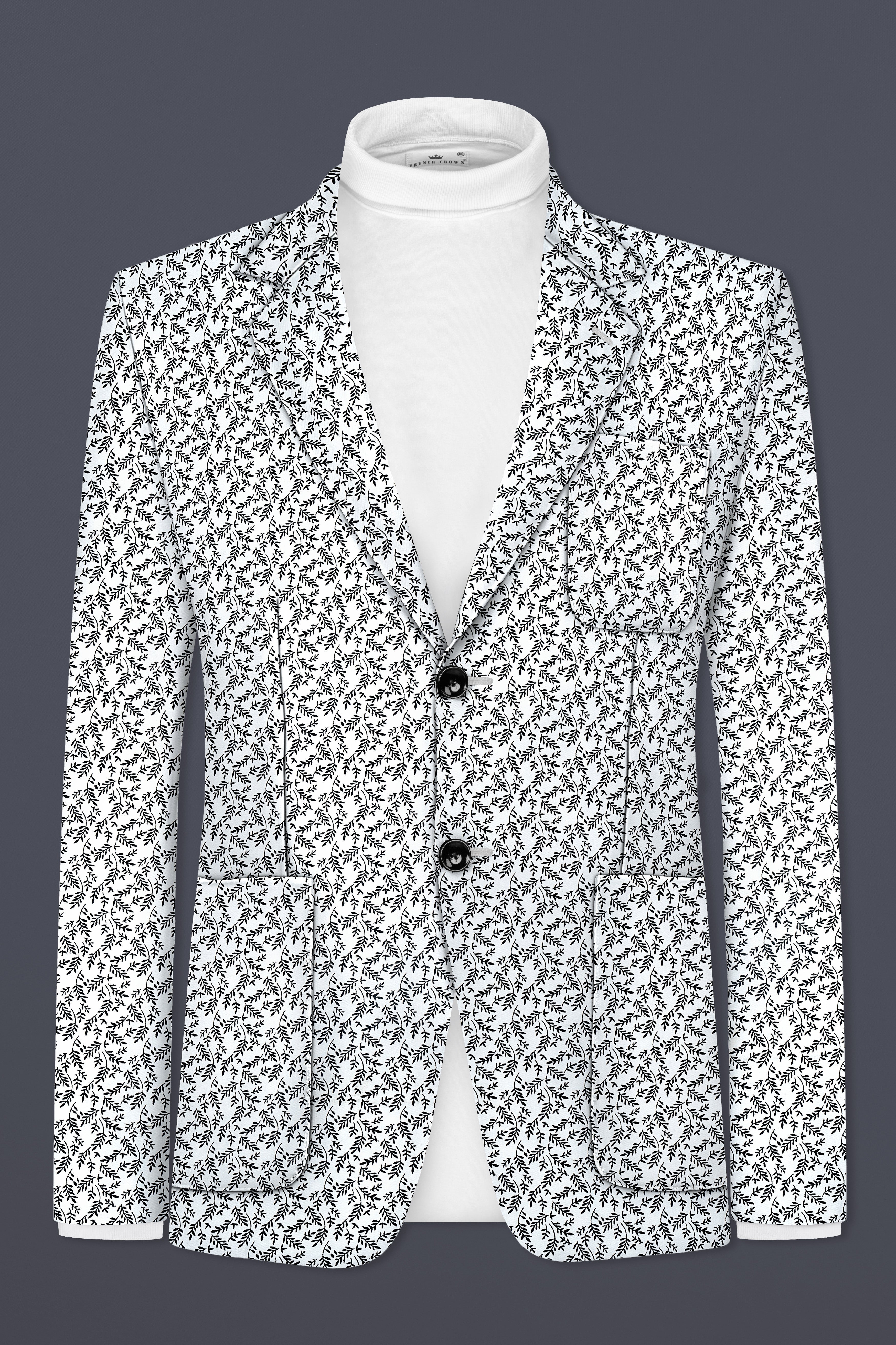 Bright White And jade Black Printed Cotton Single Breasted Designer Suit