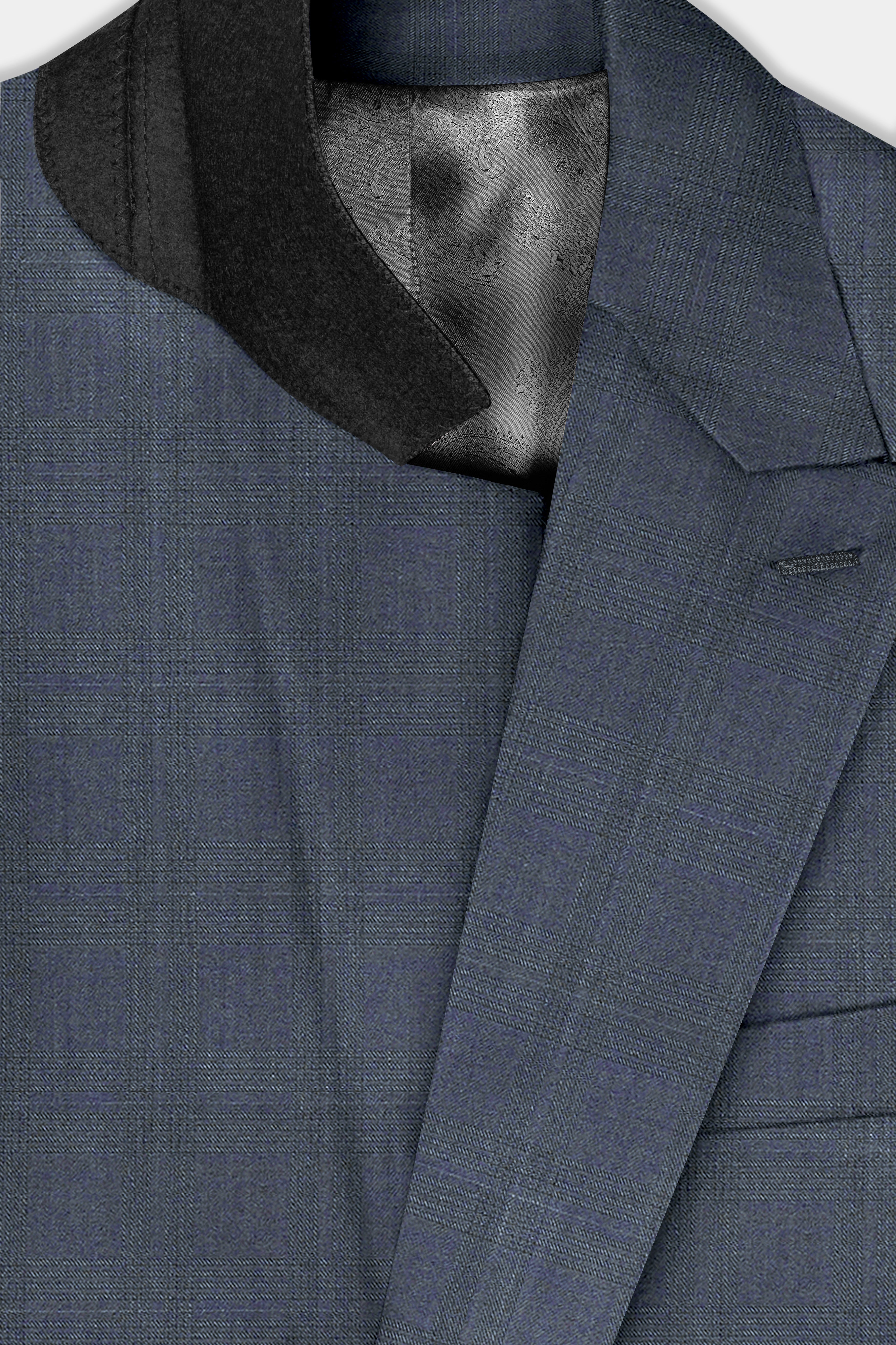 Space Gray Textured Wool Blend Double Breasted Suit