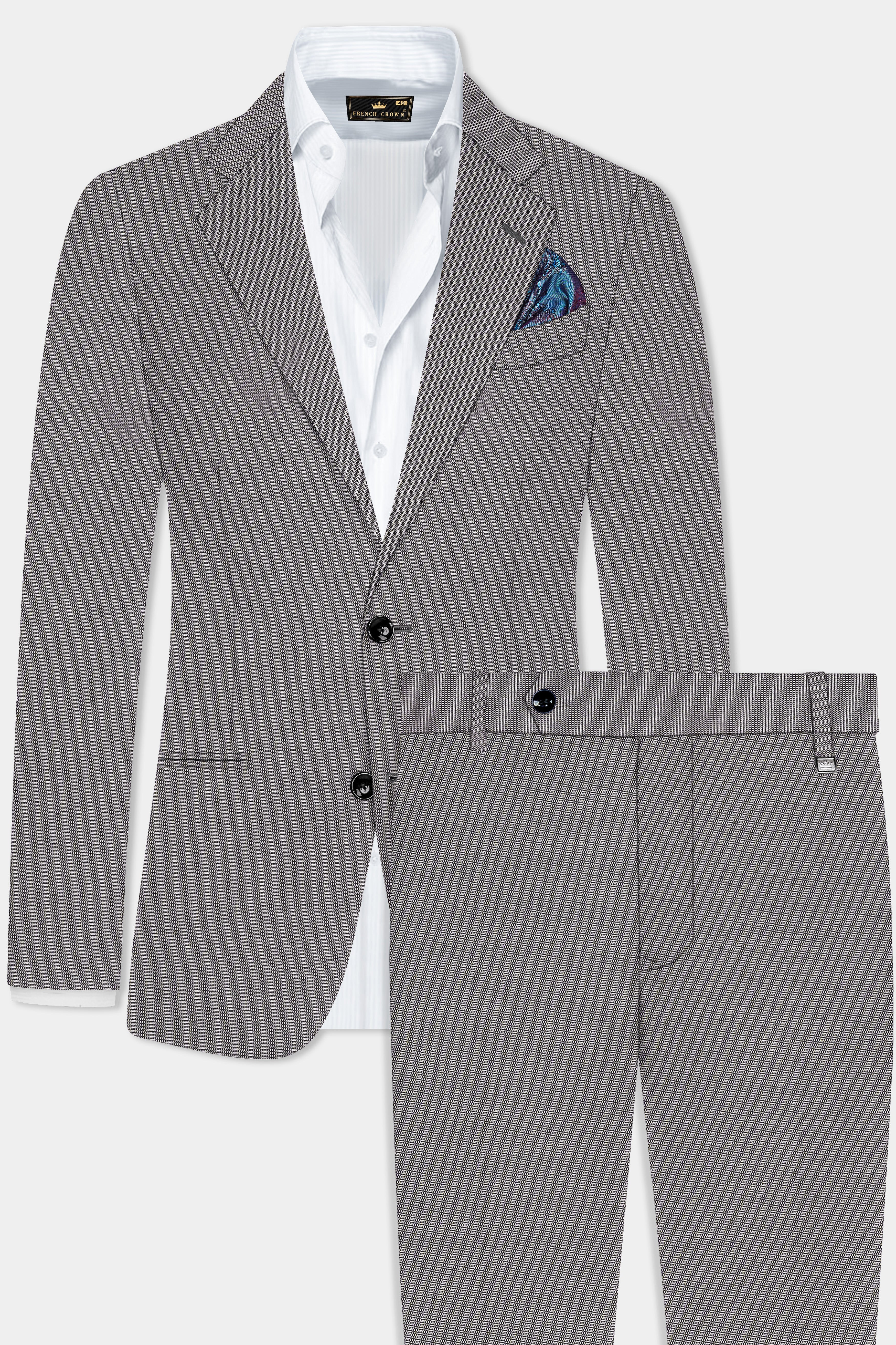 Vampire Gray Textured Wool Blend Single Breasted Suit