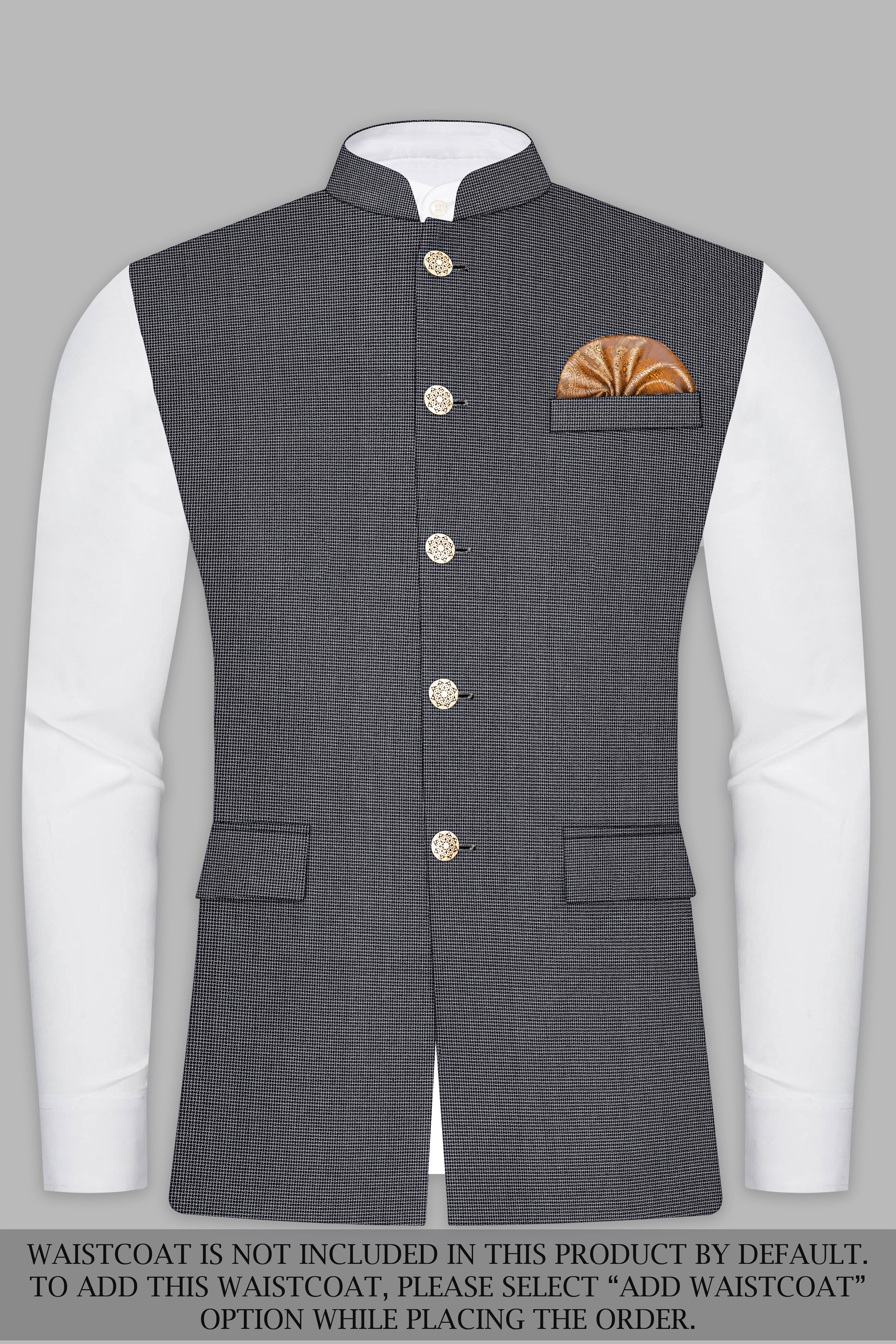 Shaft Gray Textured Wool Blend Cross Placket Bandhgala Suit