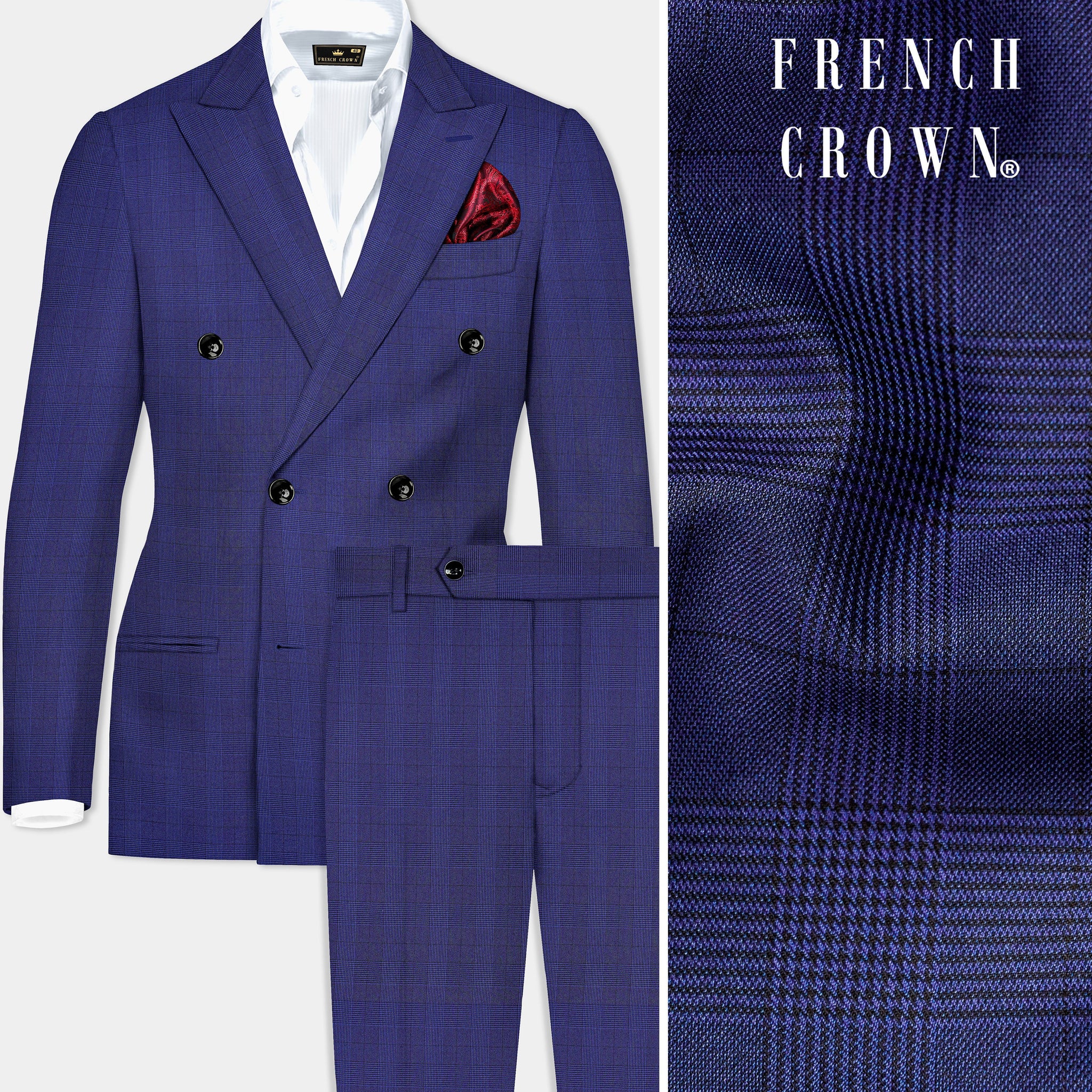 Martinique Blue Plaid Premium Wool Blend Double Breasted Suit For Men.