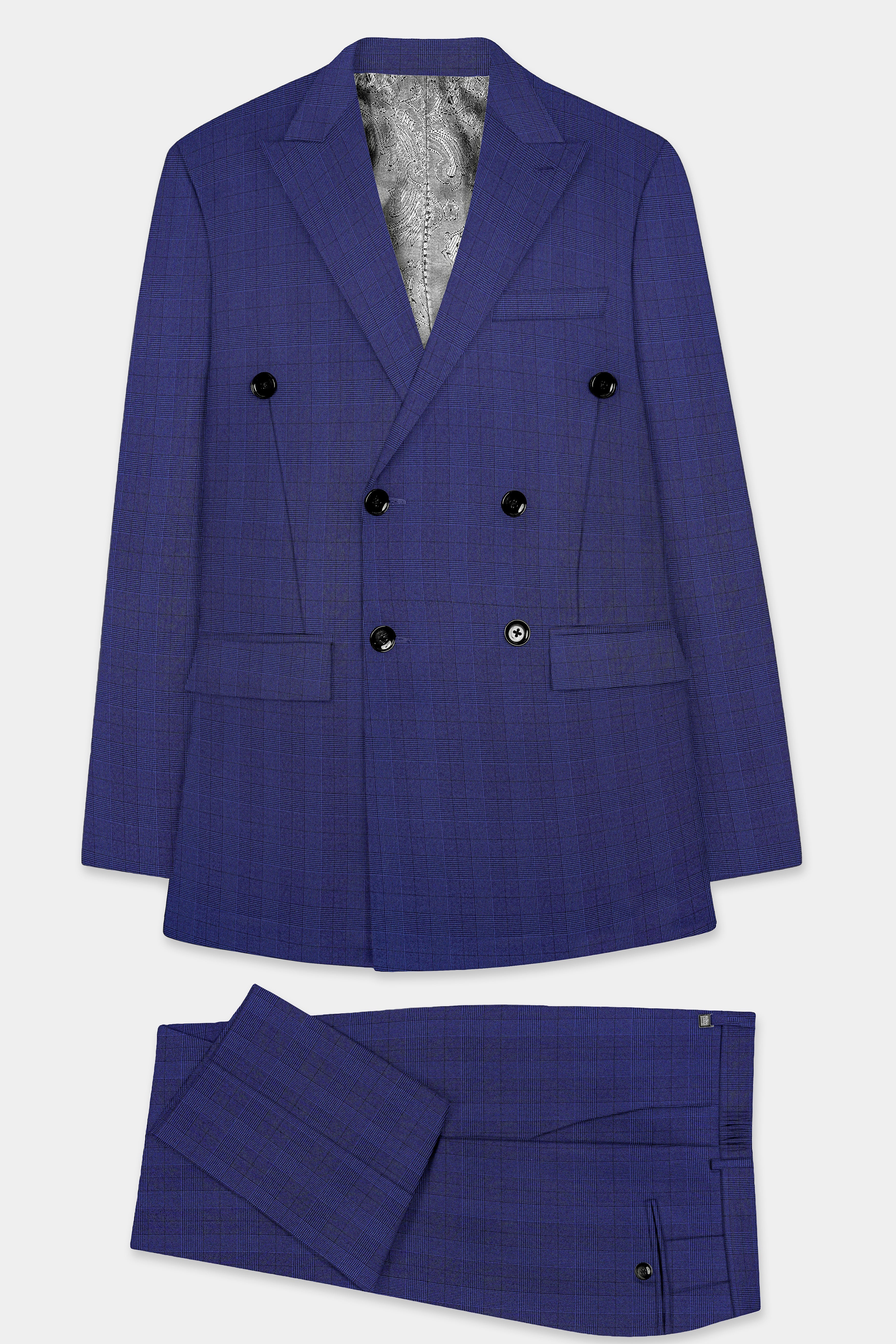 Martinique Blue Plaid Wool Blend Double Breasted Suit