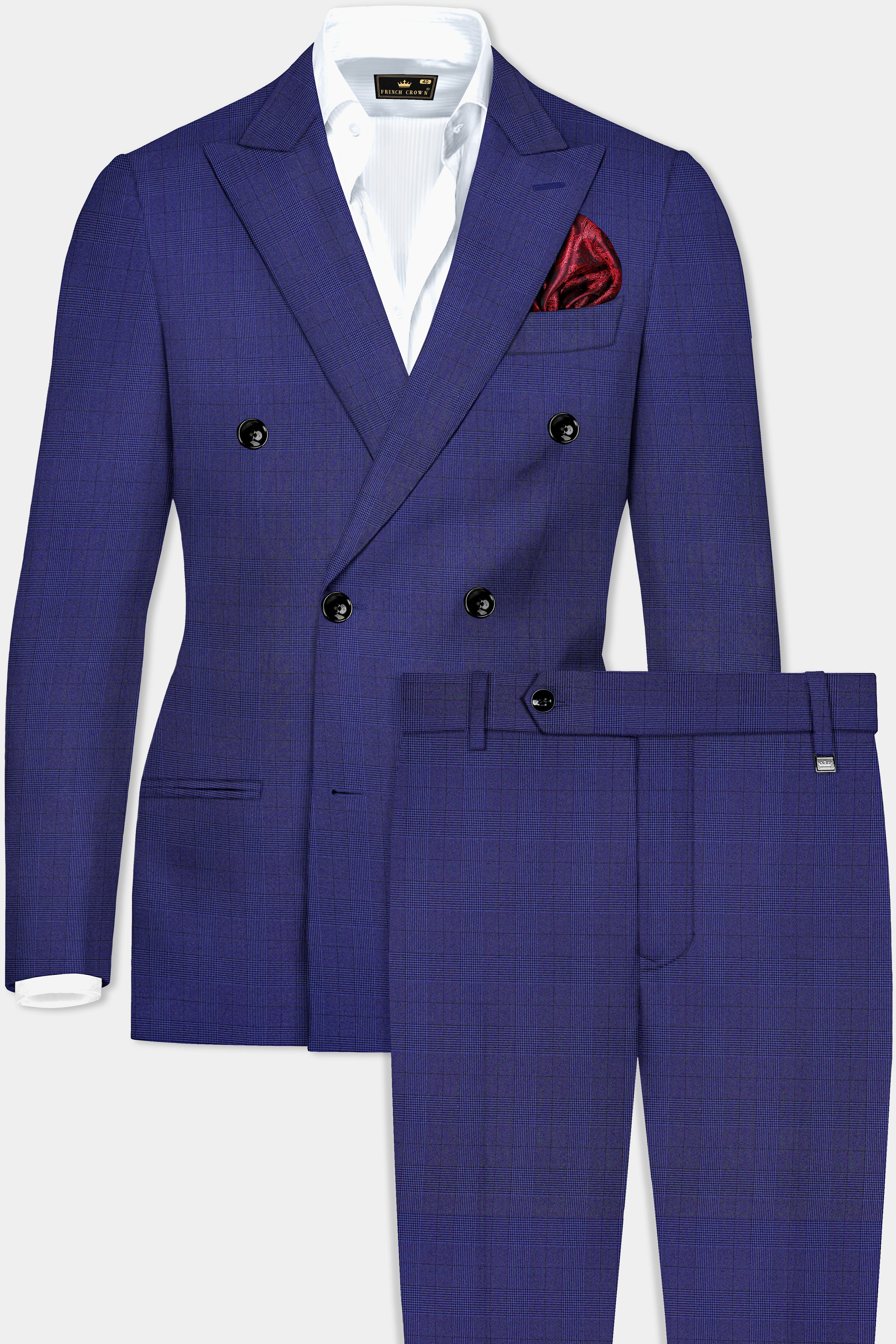 Martinique Blue Plaid Wool Blend Double Breasted Suit