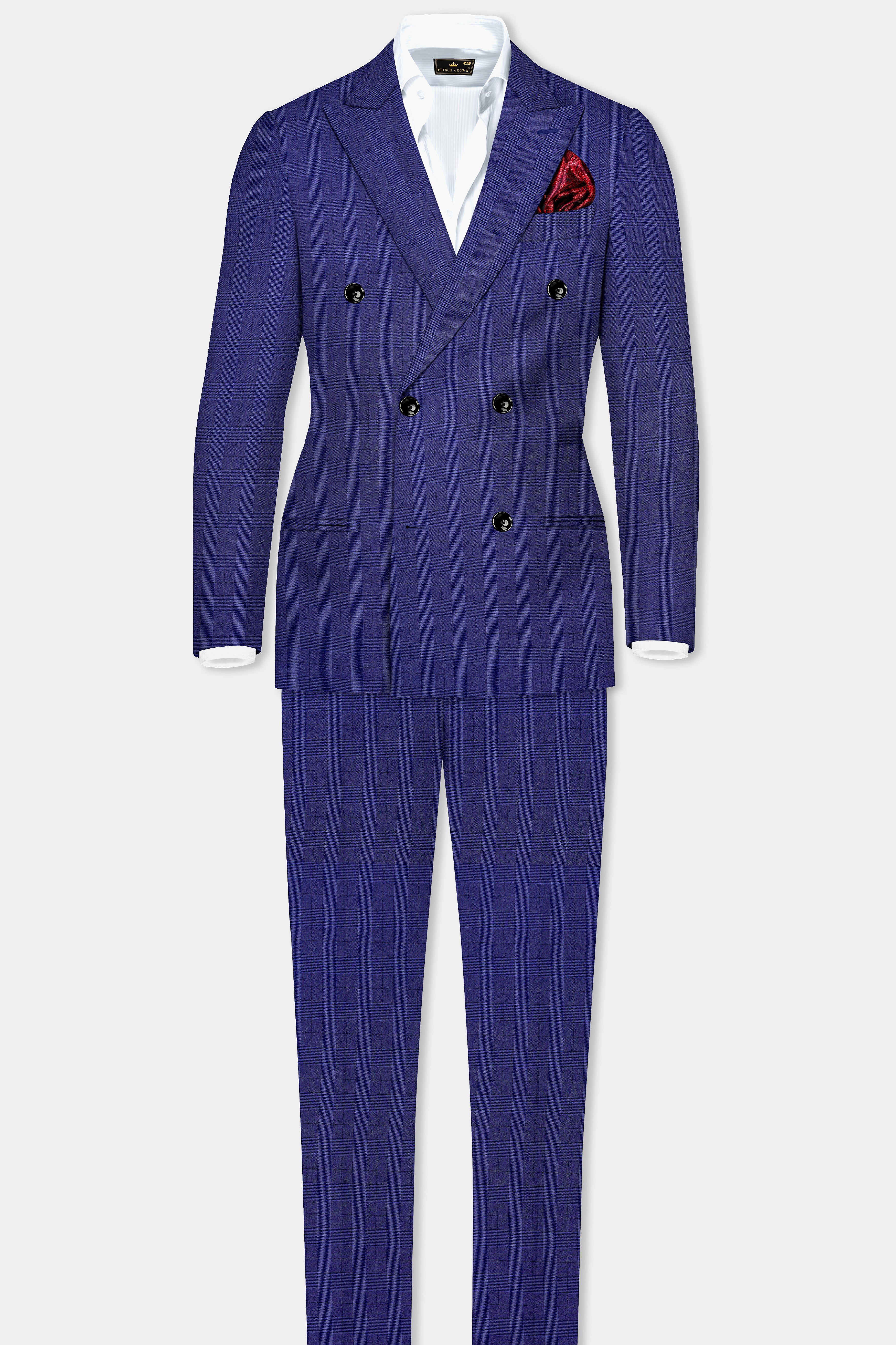 Martinique Blue Plaid Wool Blend Double Breasted Suit