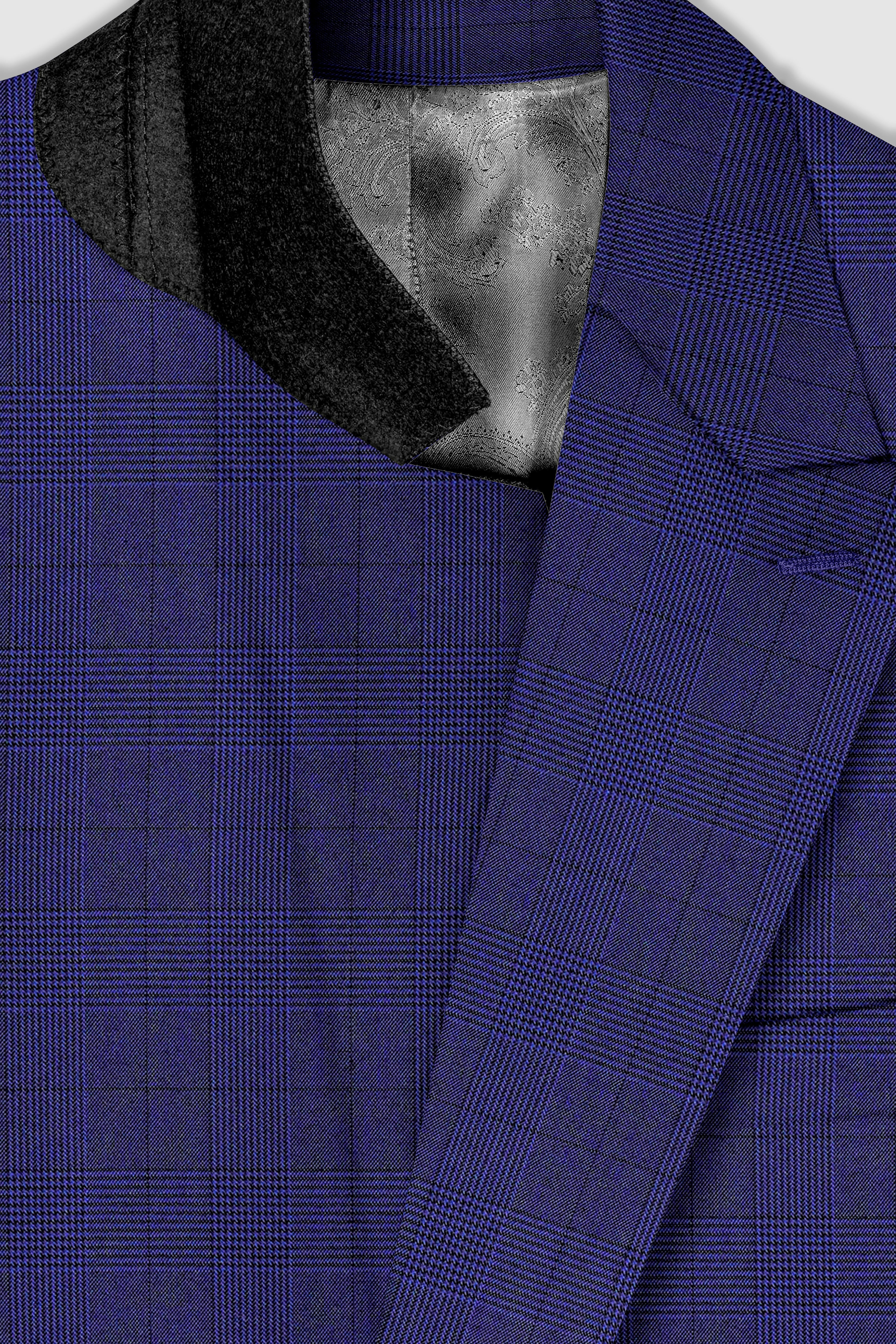 Martinique Blue Plaid Wool Blend Double Breasted Suit