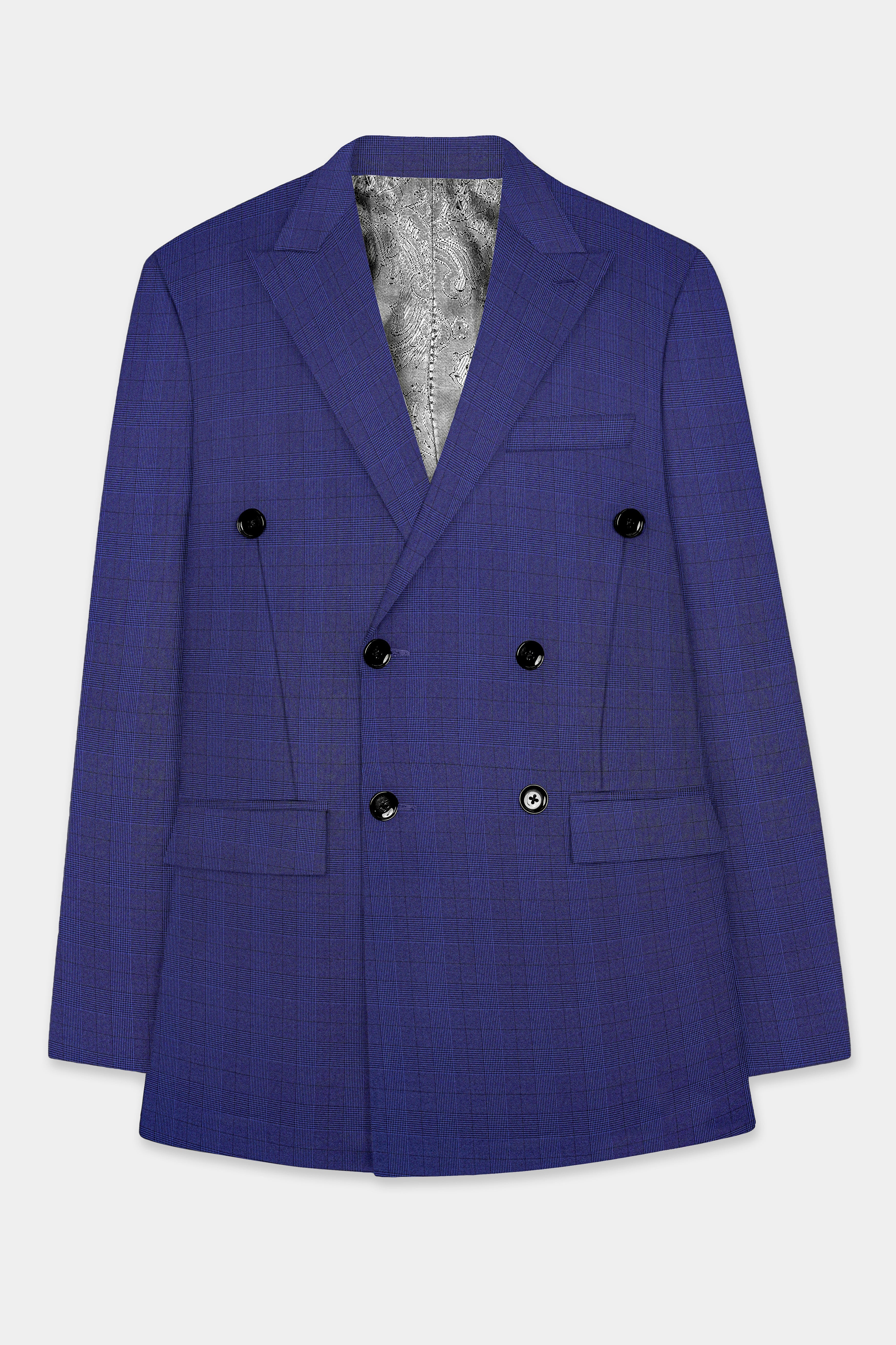 Martinique Blue Plaid Wool Blend Double Breasted Suit