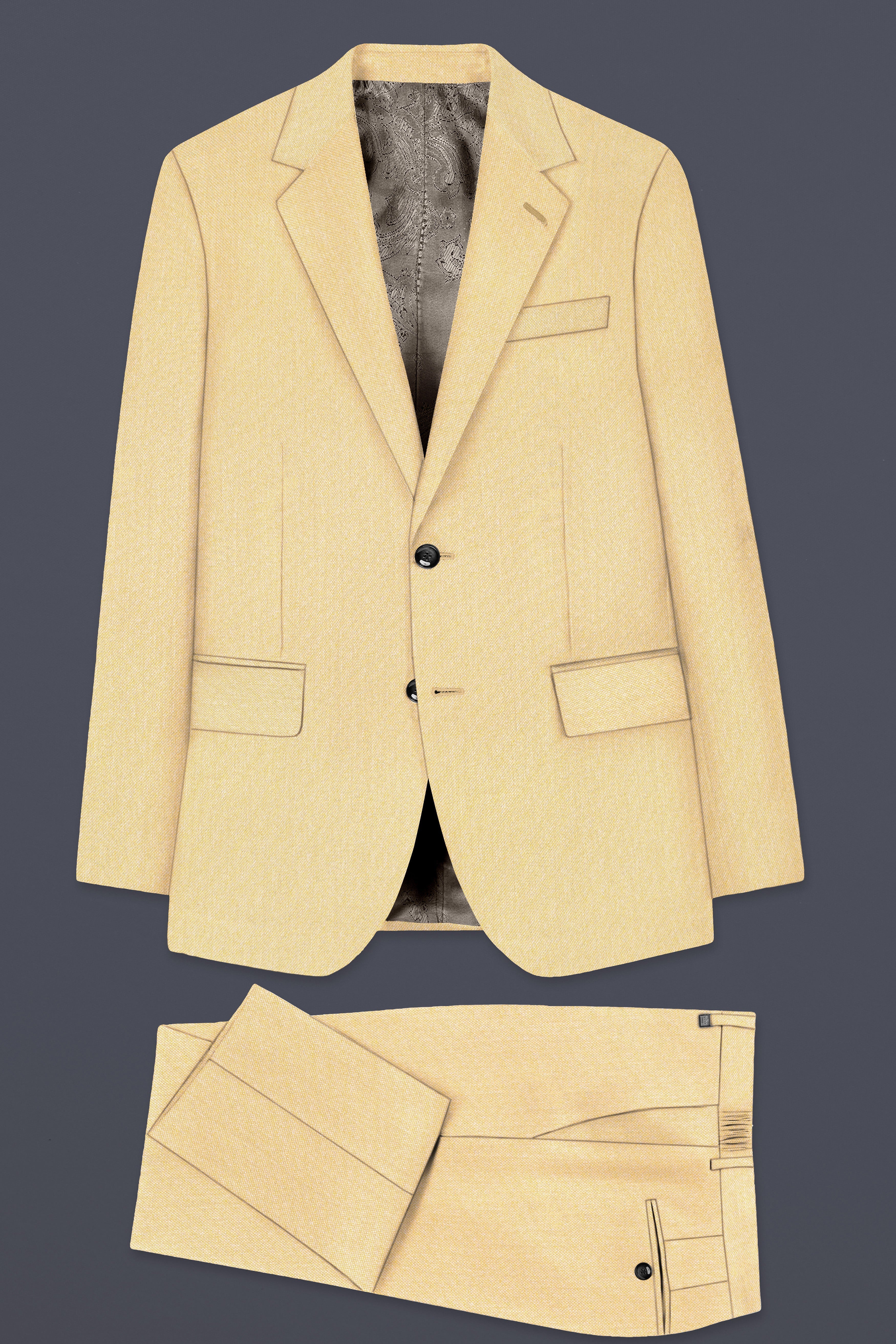 Marzipan Cream Textured Wool Blend Single Breasted Suit