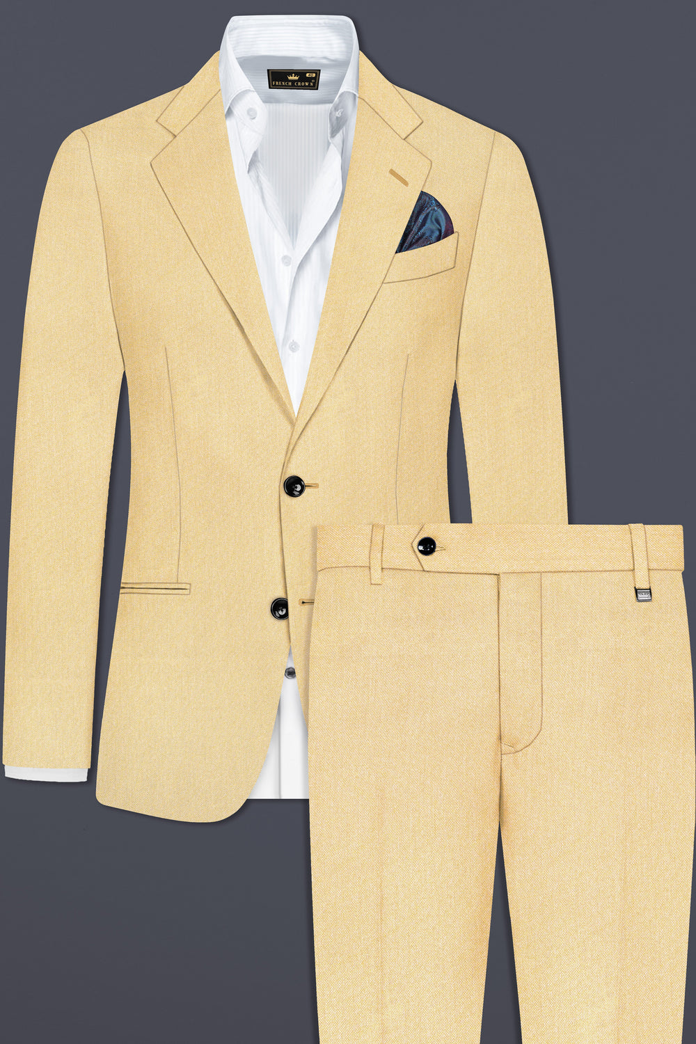 Marzipan Cream Textured Premium Wool Blend Single Breasted Suit For Men.