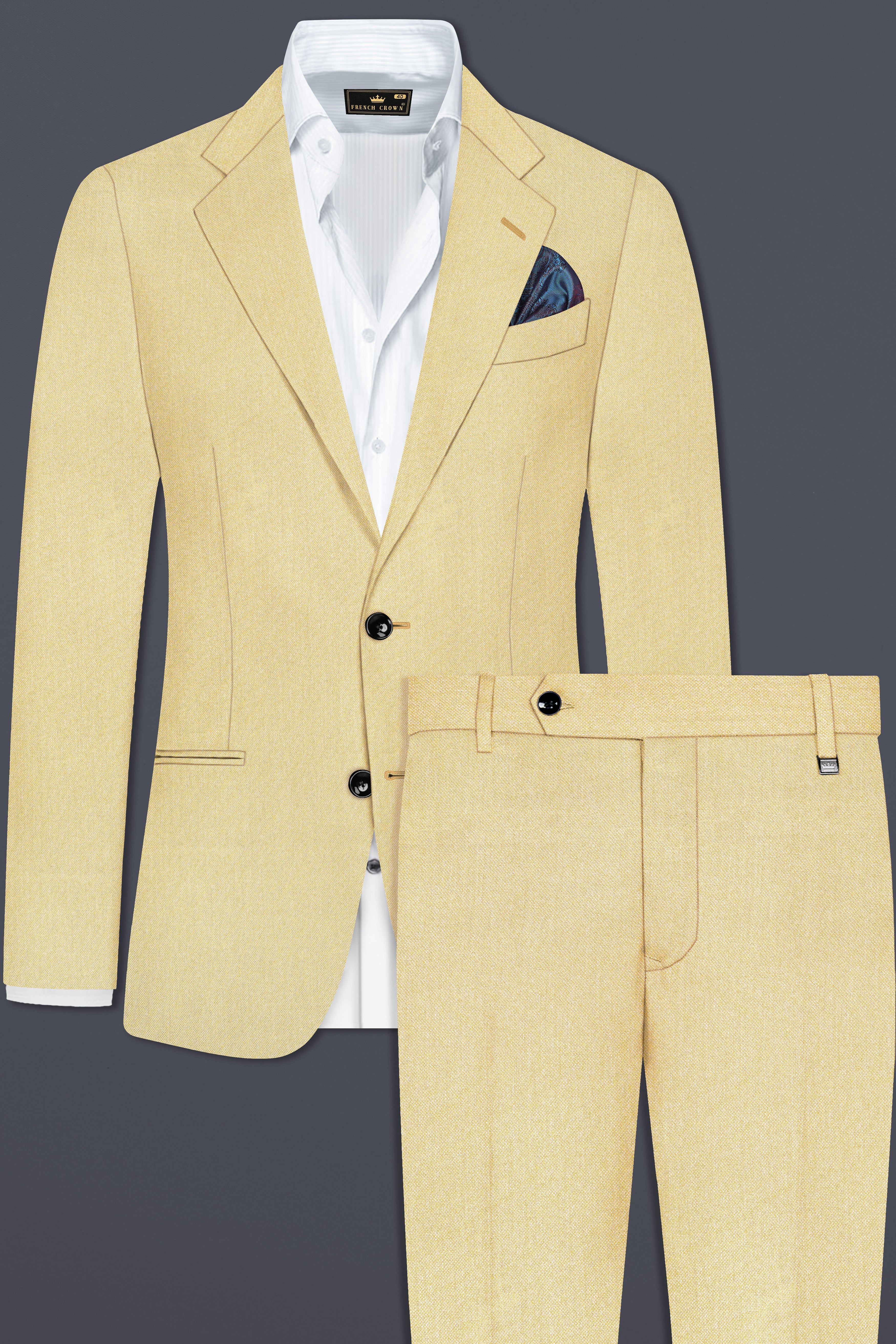 Marzipan Cream Textured Wool Blend Single Breasted Suit