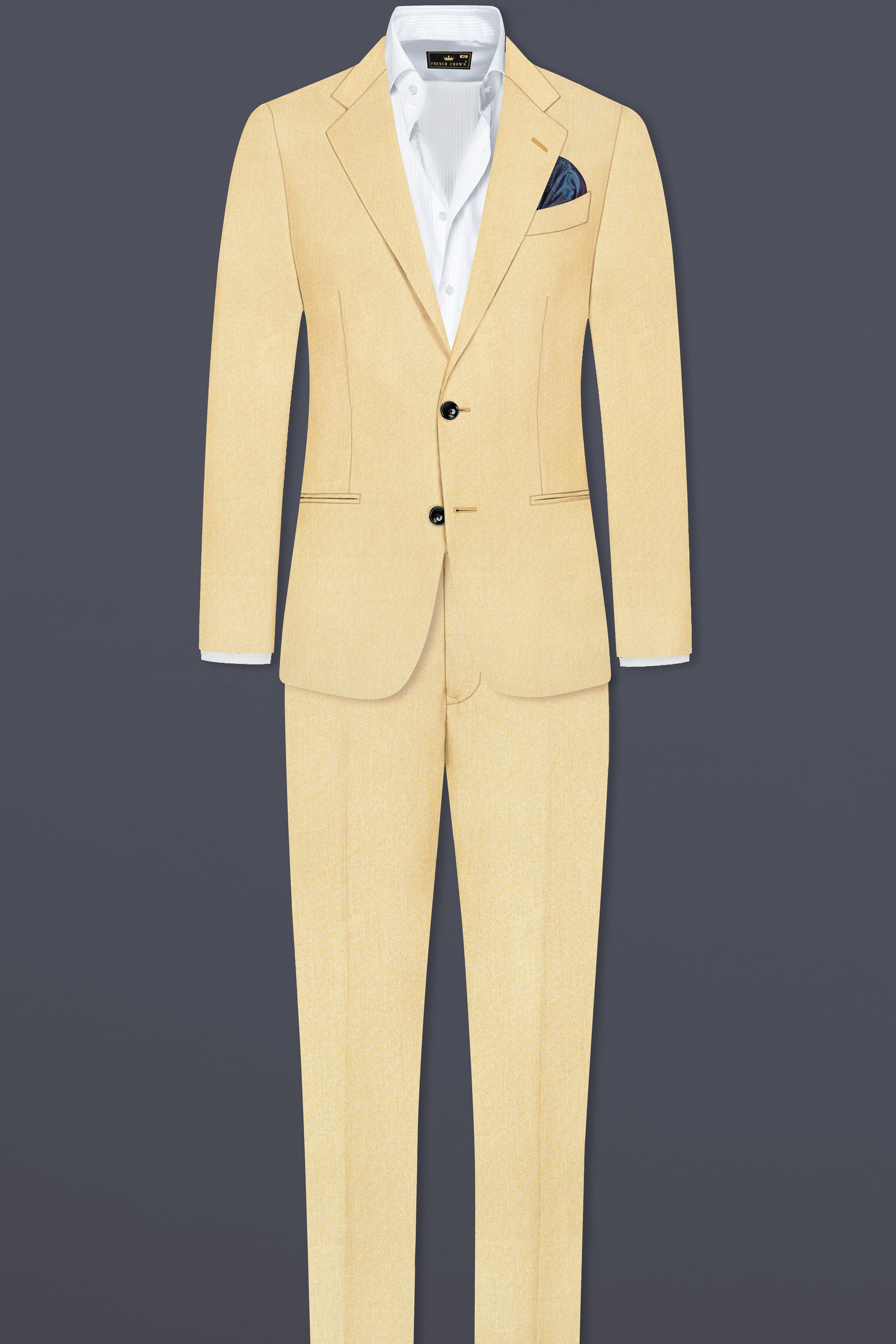 Marzipan Cream Textured Wool Blend Single Breasted Suit