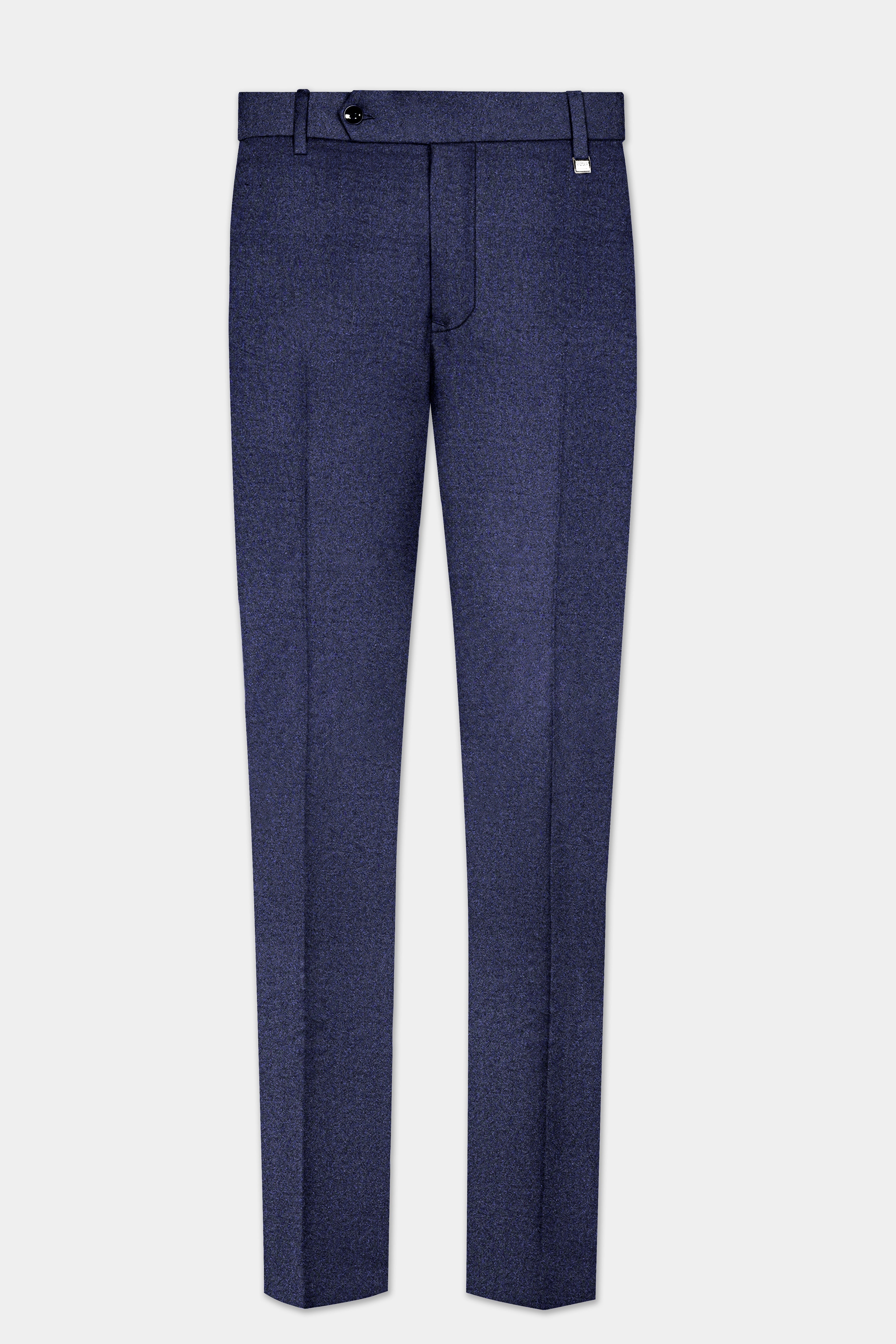 Thunder Blue Solid Wool Blend Bandhgala Suit