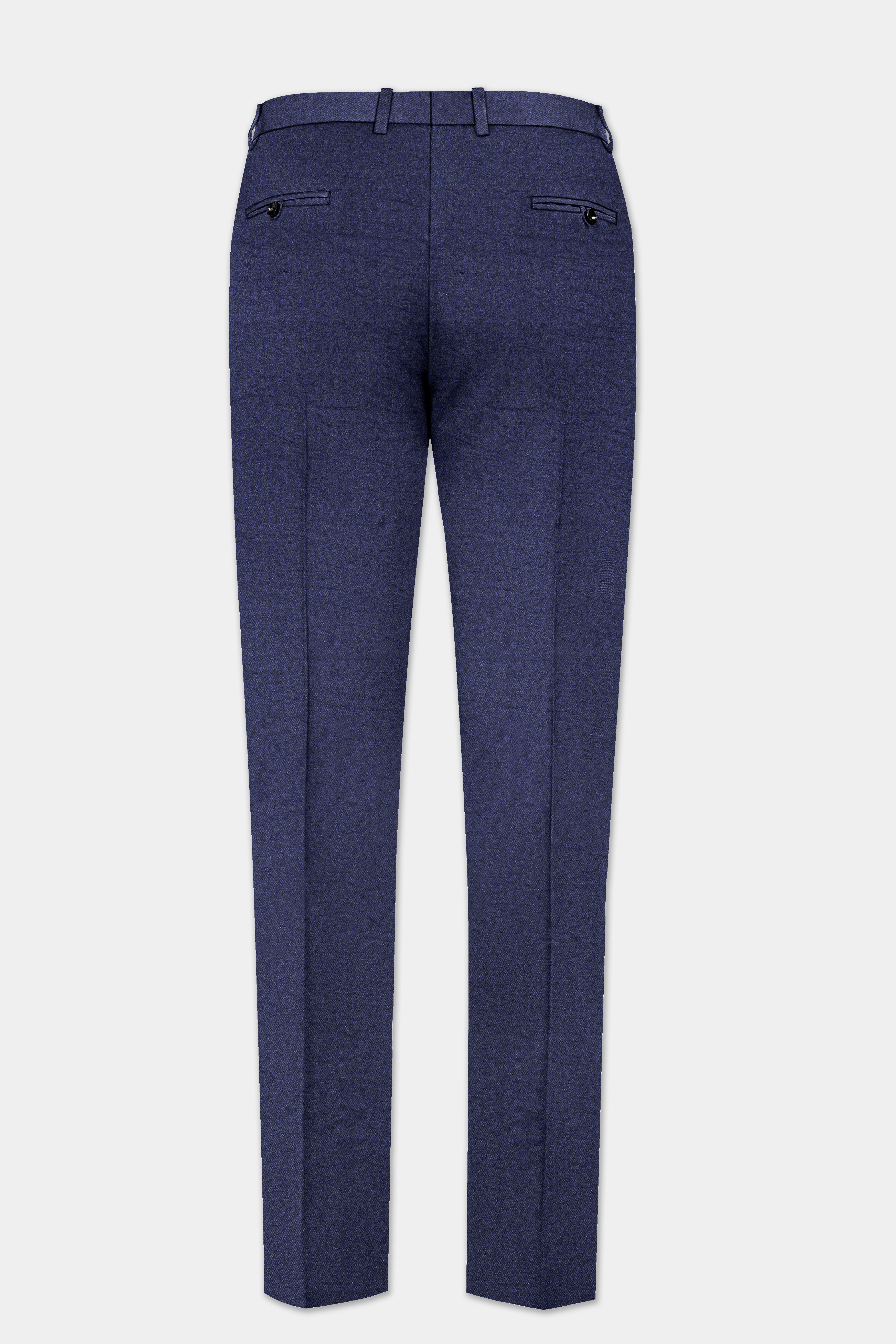 Thunder Blue Solid Wool Blend Bandhgala Suit