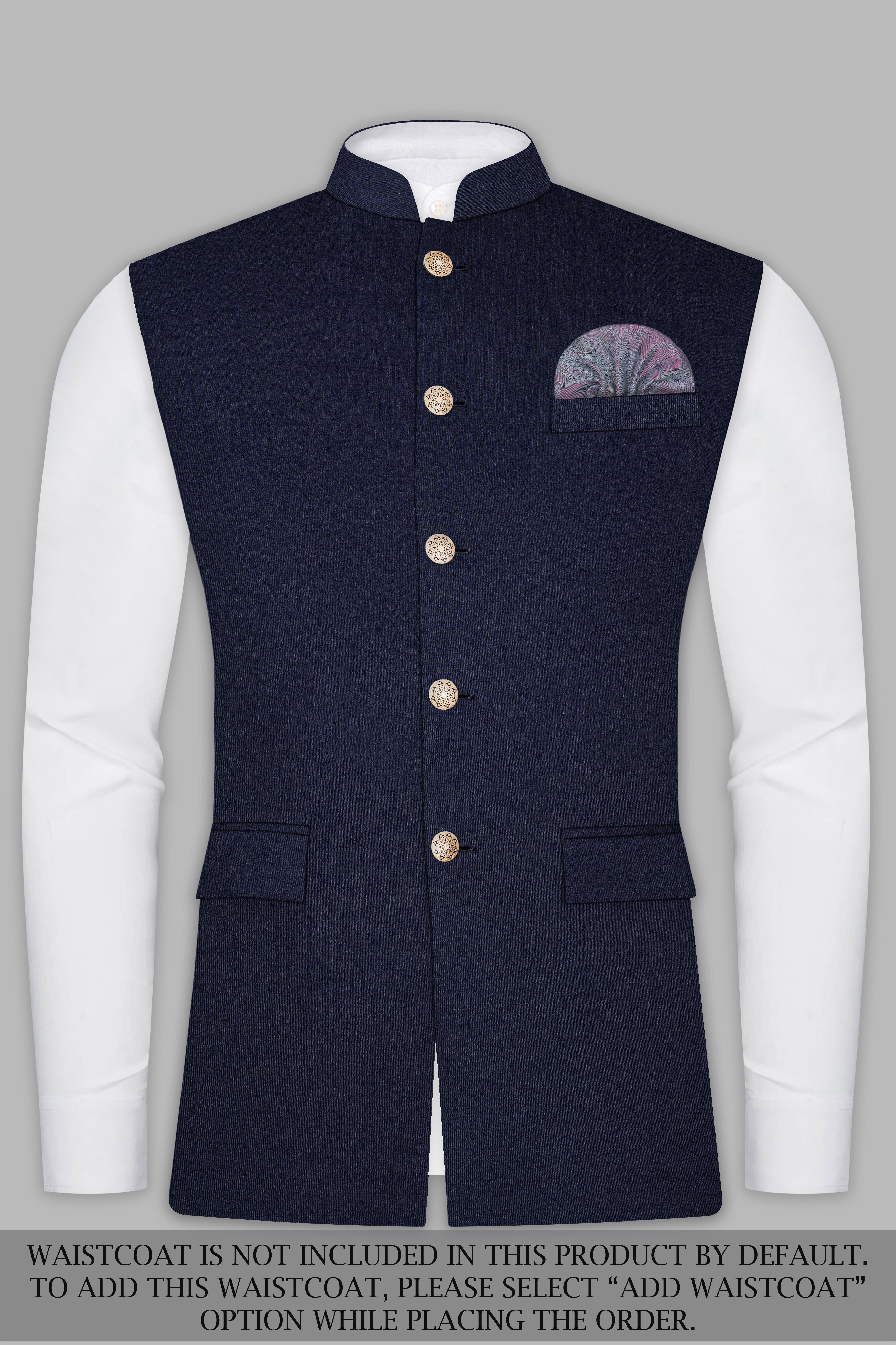 Thunder Blue Solid Wool Blend Bandhgala Suit