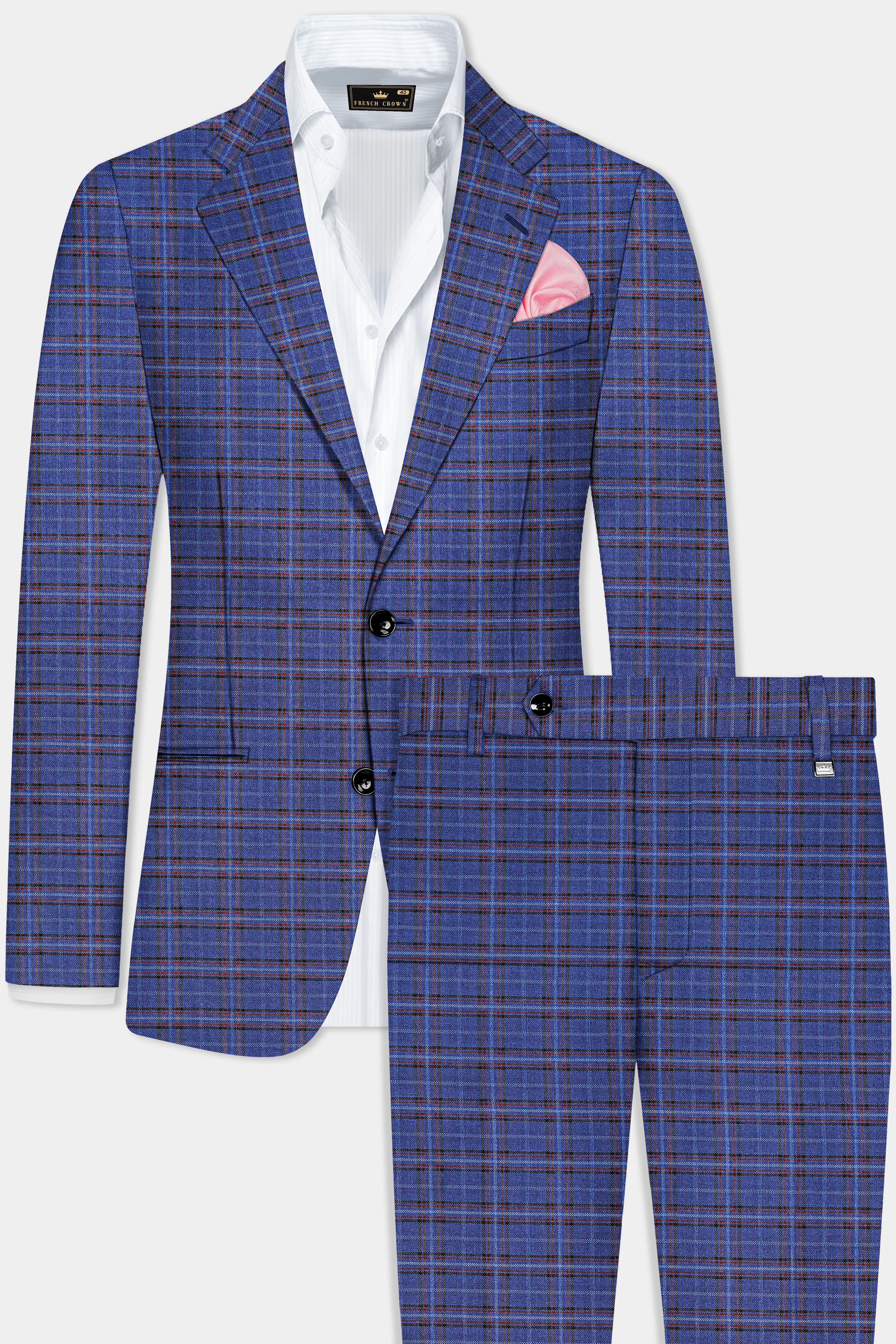 Zodiac Blue Plaid Wool Blend Single Breasted Suit