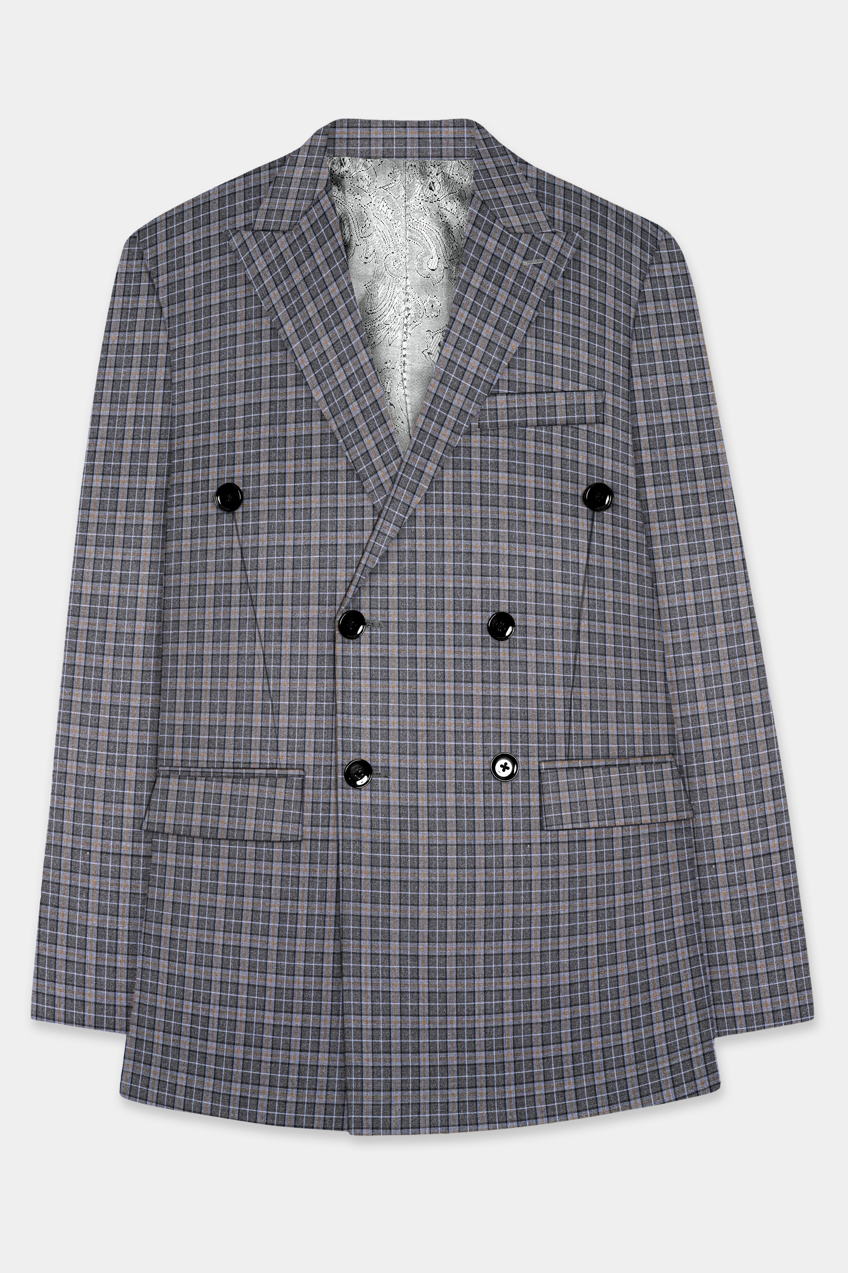 Smokey Gray Plaid Wool Blend Double Breasted Suit