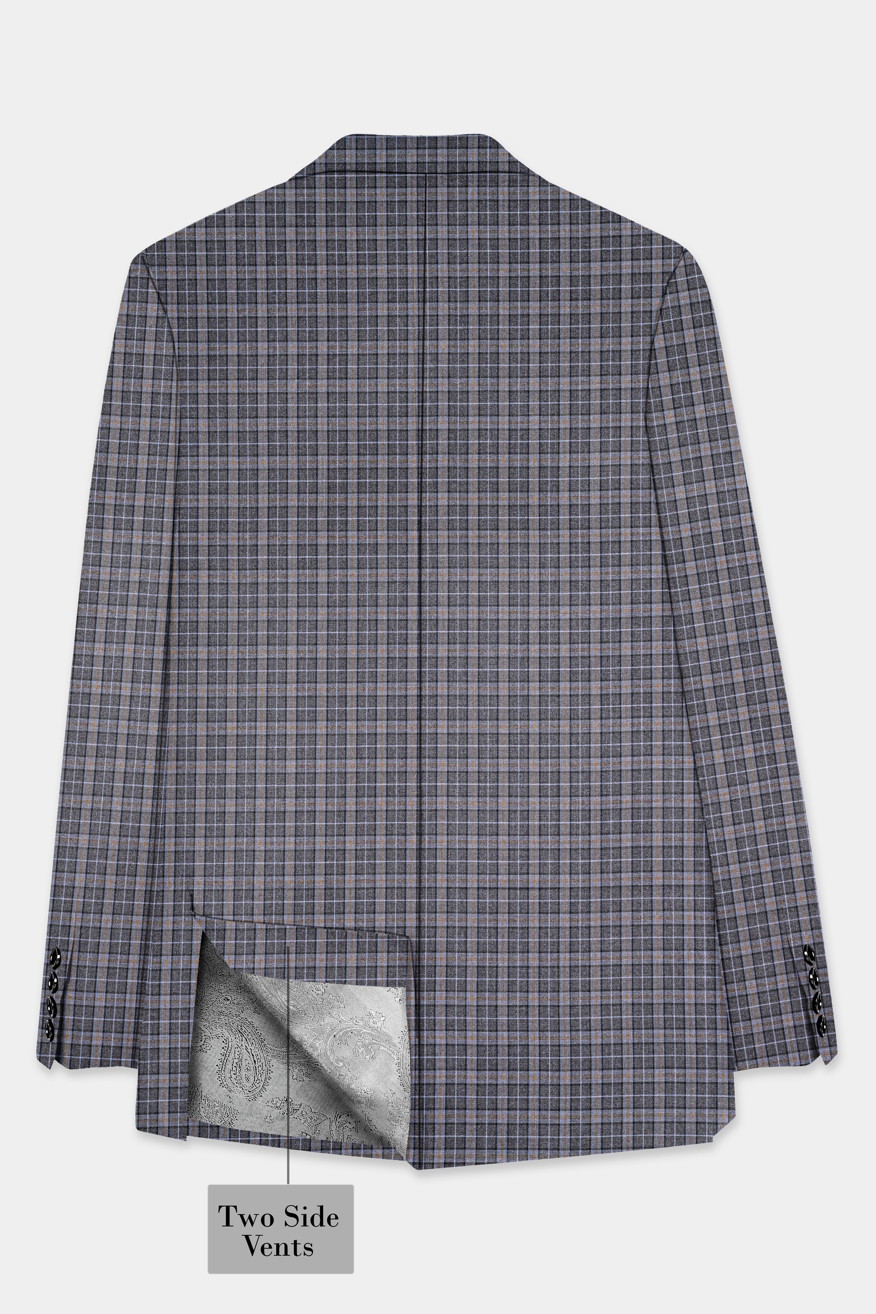 Smokey Gray Plaid Wool Blend Double Breasted Suit