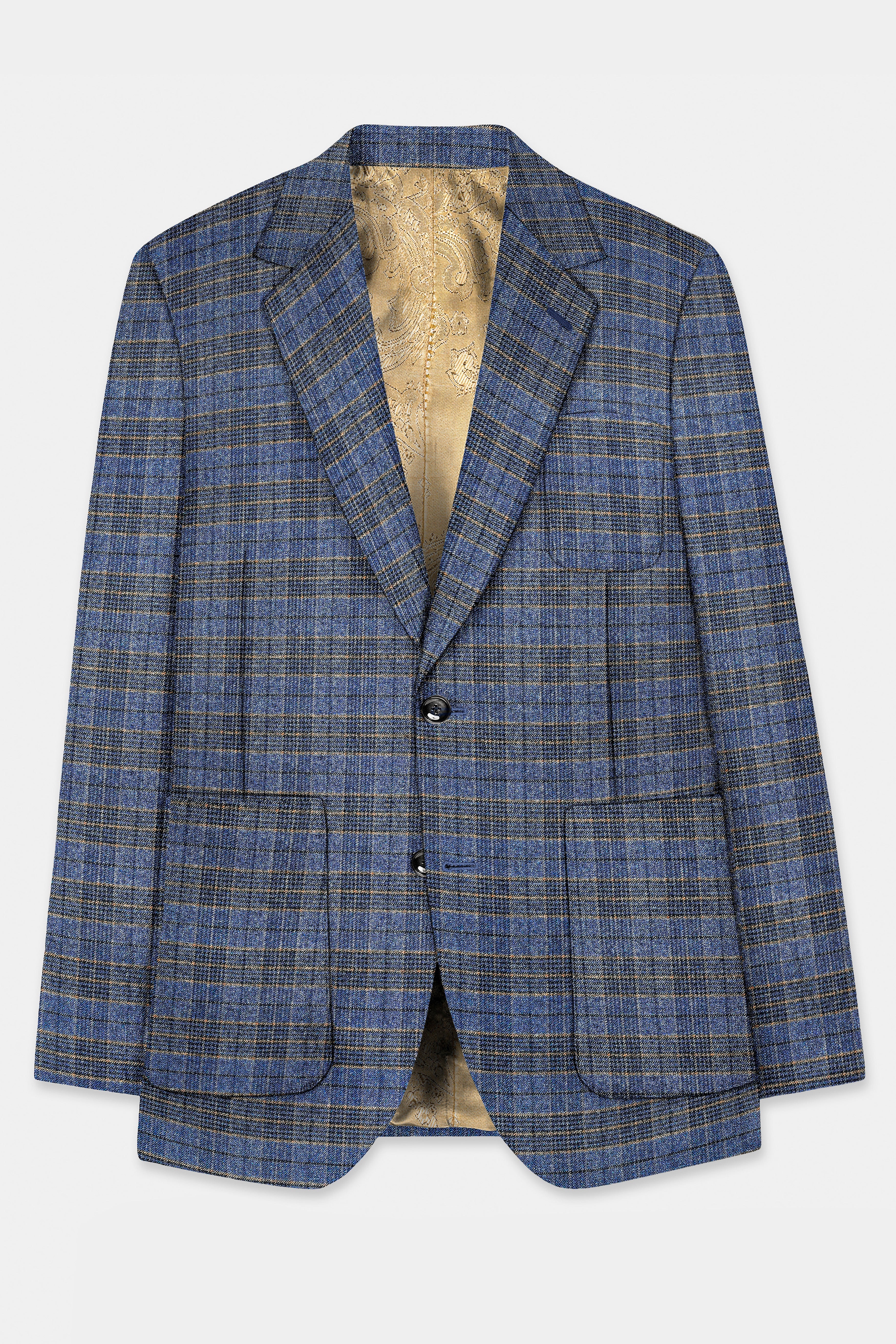 Dianne Blue Plaid Wool Blend Single Breasted Designer Suit