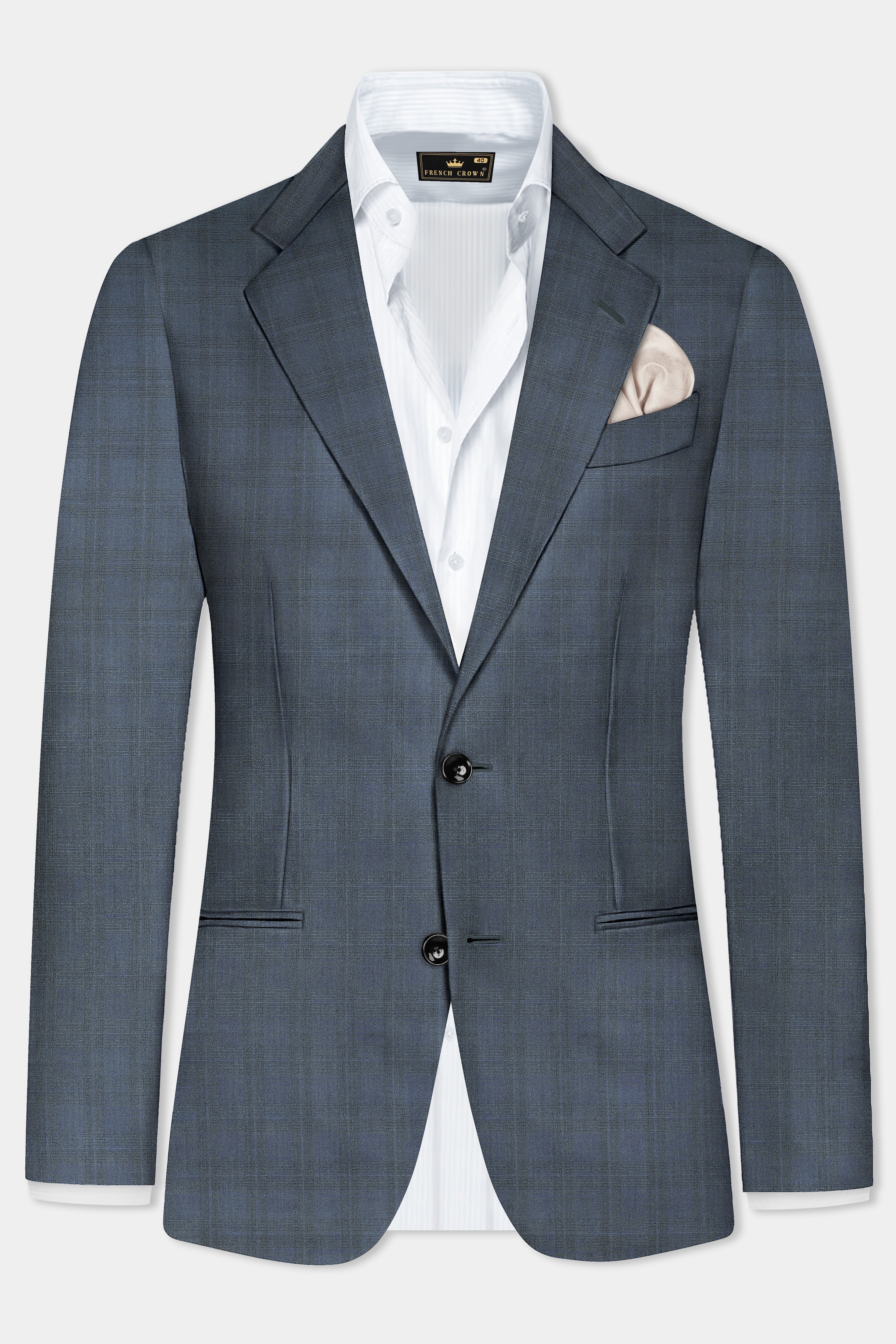 Space Green Textured Wool Blend Single Breasted Suit