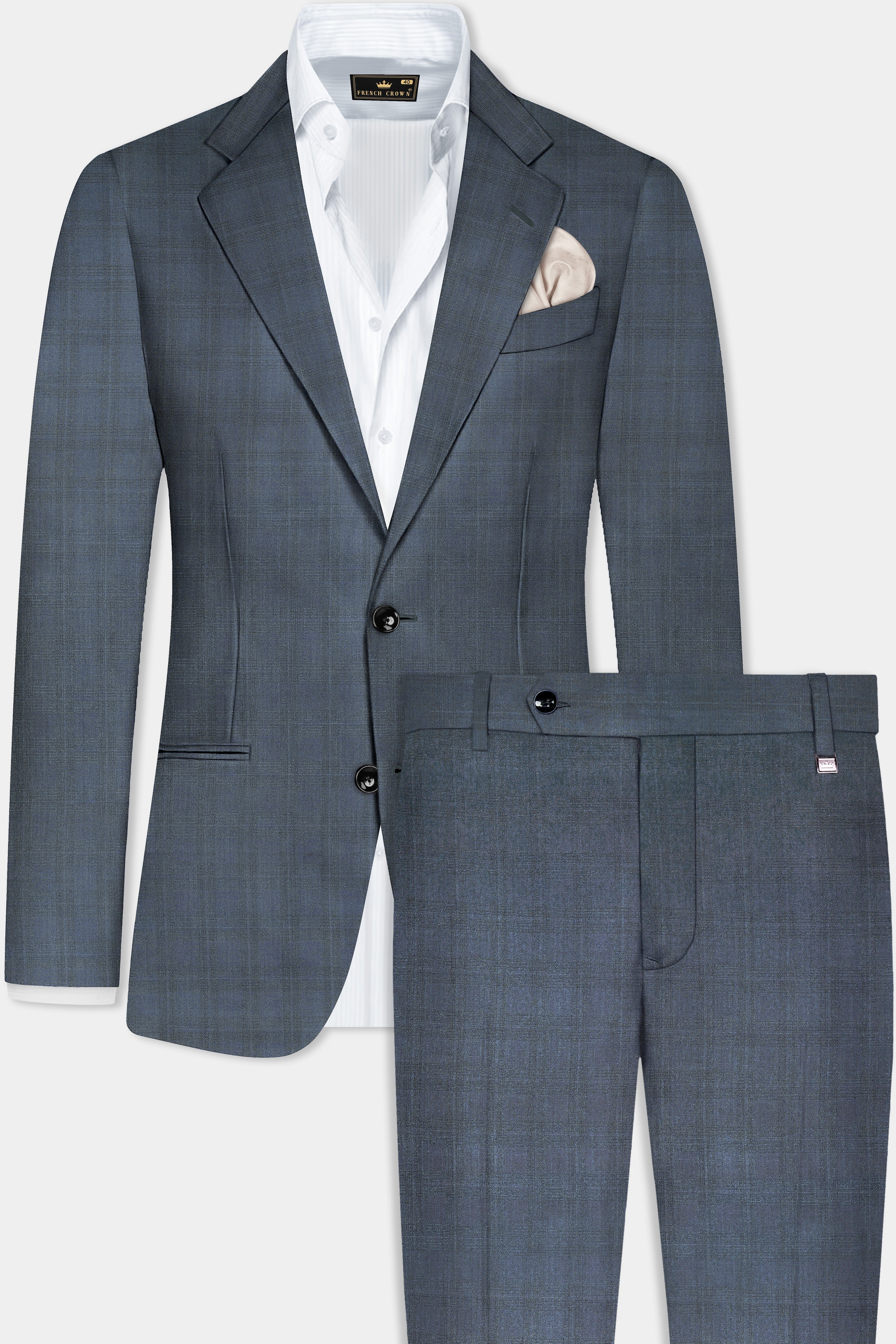 Space Green Textured Wool Blend Single Breasted Suit