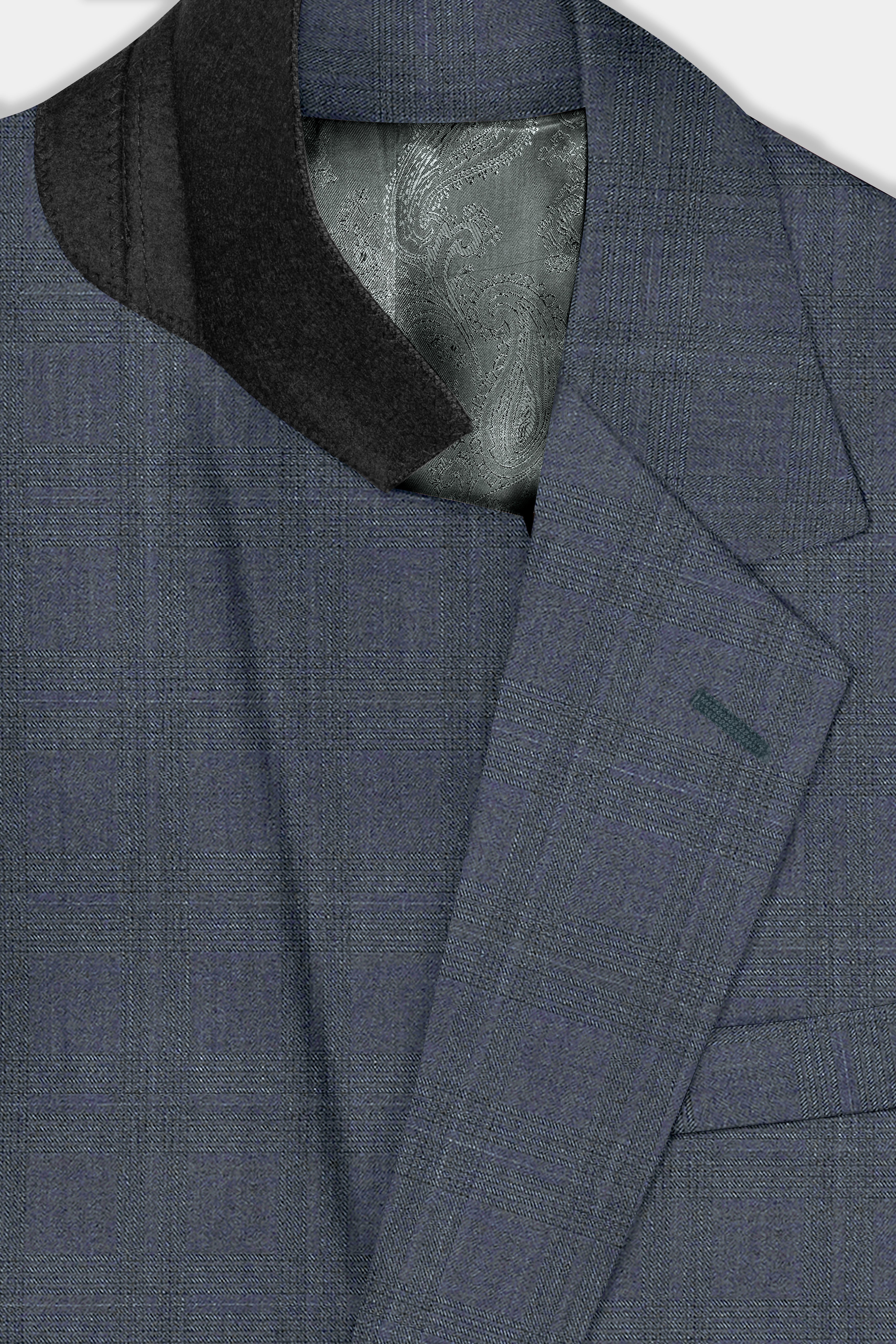 Space Green Textured Wool Blend Single Breasted Suit