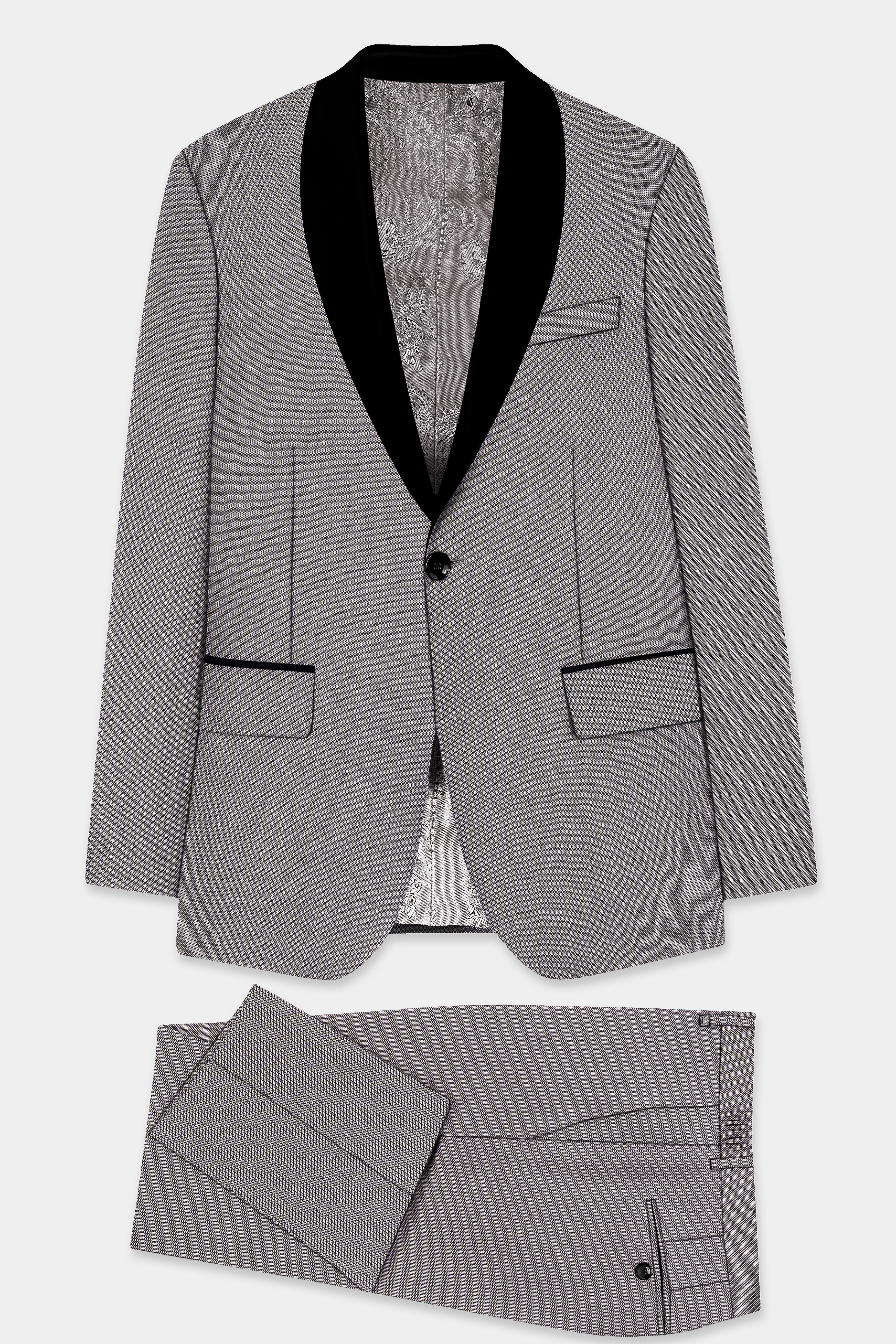 Vampire Gray Textured Wool Blend Tuxedo Suit